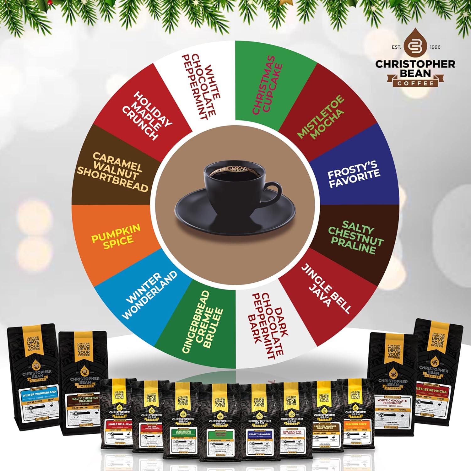 Christopher Bean – Café molido con sabor regular, sin azúcar, sin lácteos, sin grasa, café molido arábica con sabor a OMG, café molido tostado