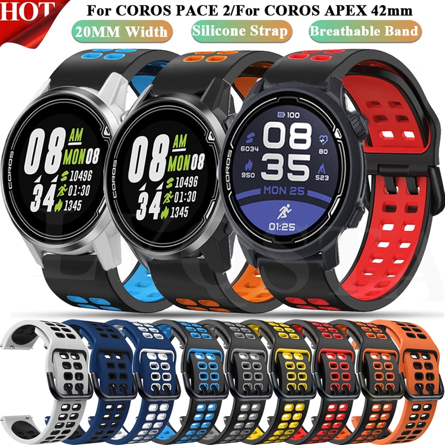 EPANO Correa de reloj de repuesto de 0.787 in para COROS PACE 2 Sport silicona Smart Watch Band para COROS APEX 1.654 in pulsera correa