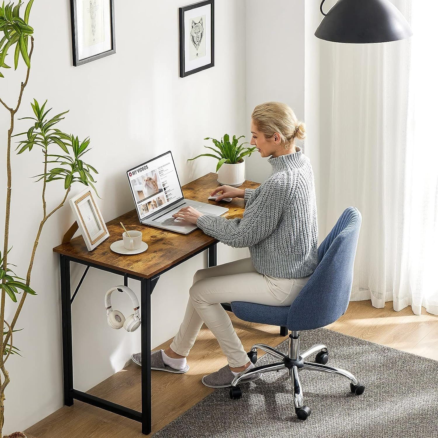 Sweetcrispy Escritorio para computadora, oficina de 48 pulgadas, trabajo de escritura, estudiante, estilo moderno y simple, mesa de madera con bolsa