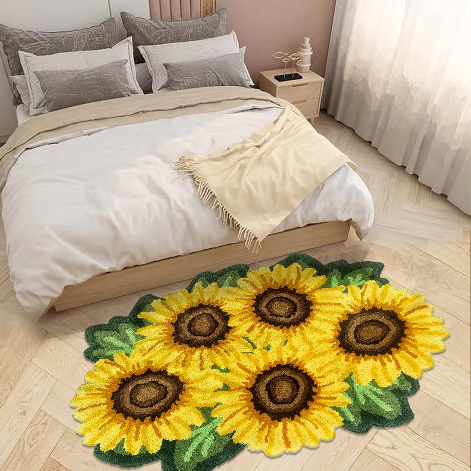 USTIDE Alfombra de girasol ultrasuave, esponjosa y grande para dormitorio, sala de estar, mesita de noche, alfombra hecha a mano, lavable con flores