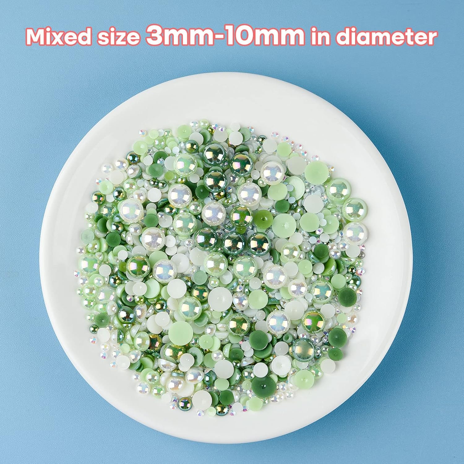 ASTARON Diamantes de imitación mixtos de 1.76 oz con parte trasera plana, medias perlas para manualidades, tamaños mixtos, diamantes de imitación de
