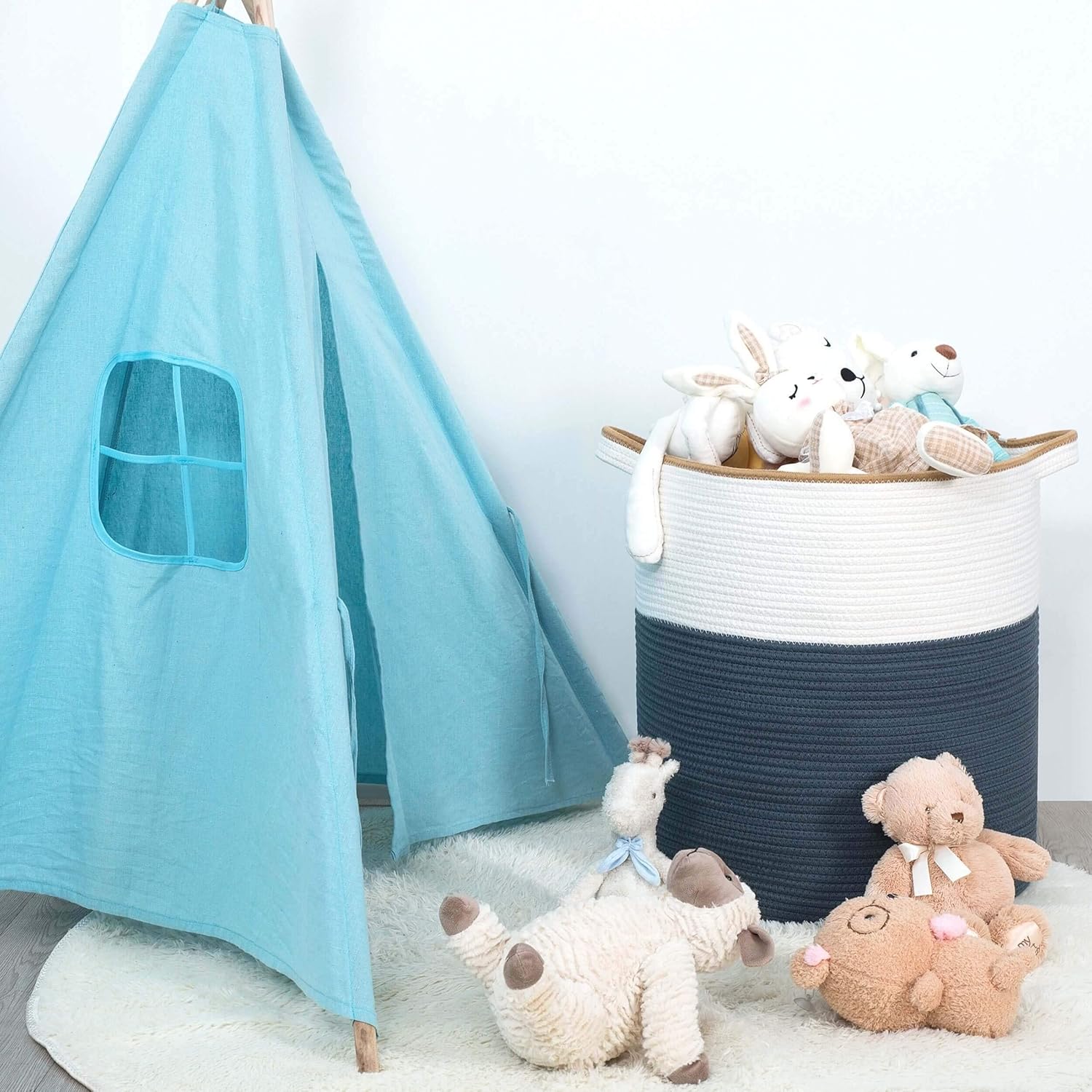 MINTWOOD Design Cesta decorativa de cuerda de algodón tejida extra grande de 20 x 18 pulgadas, cesta alta para ropa sucia, canasta para manta para