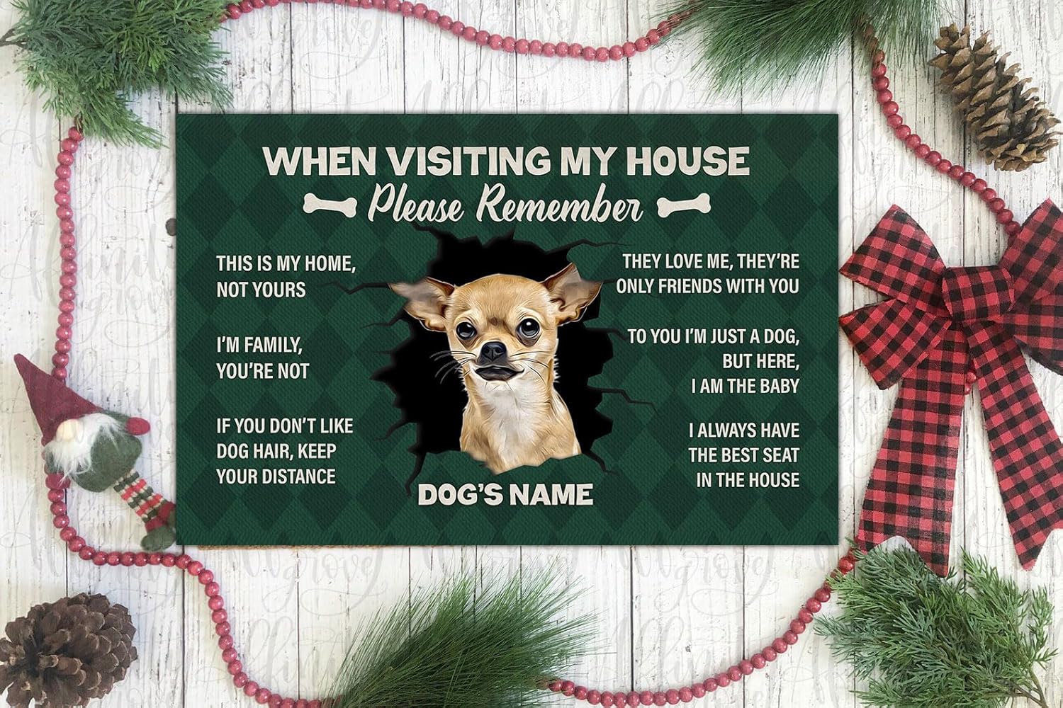 Kobalo When Visiting My House Please Remember – Tapete de bienvenida personalizado para puerta de Chihuahua, tapete para puerta delantera de