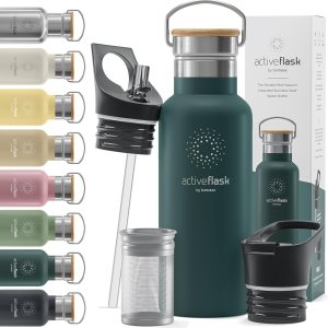 Botella de agua de acero inoxidable con pajita, infusor y 3 tapas 1832 oz a prueba de fugas aislado al vacío ACTIVE FLASK Botellas de beber frías Botella de agua de acero inoxidable con pajita, infusor y 3 tapas 1832 oz a prueba de fugas aislado al vacío ACTIVE FLASK Botellas de beber frías