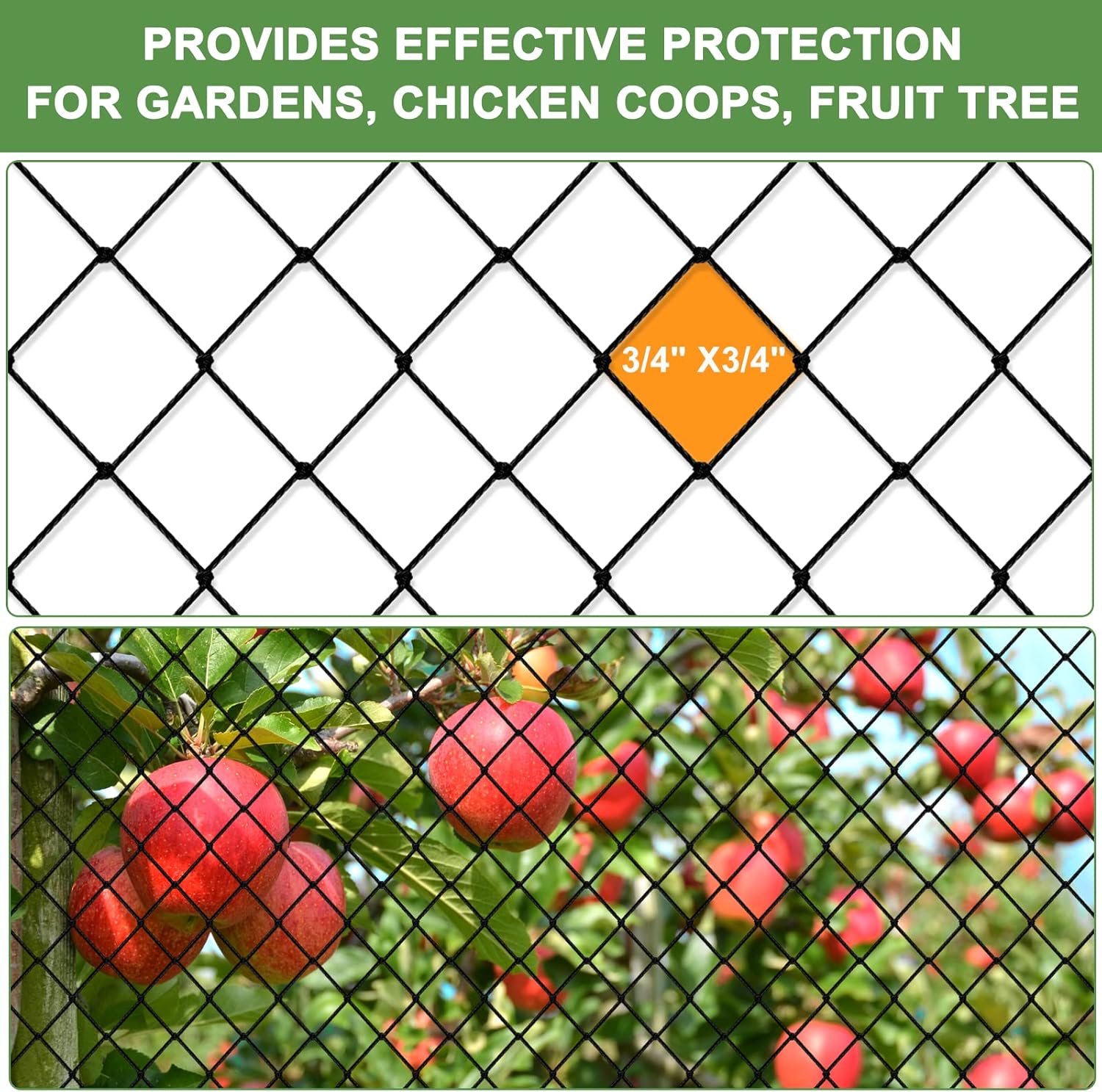 Red para pájaros, red de jardín con red de malla de 34 pulgadas, red de aves de corral de 50 x 100 pies para gallinero, red de nailon resistente
