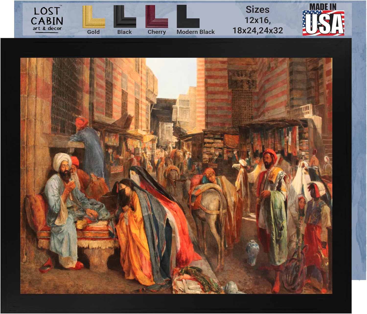 The Street & Mosque Al Ghouri in Cairo por John Frederick Lewis – Póster enmarcado para decoración de pared  Arte de arte fino para el hogar y la