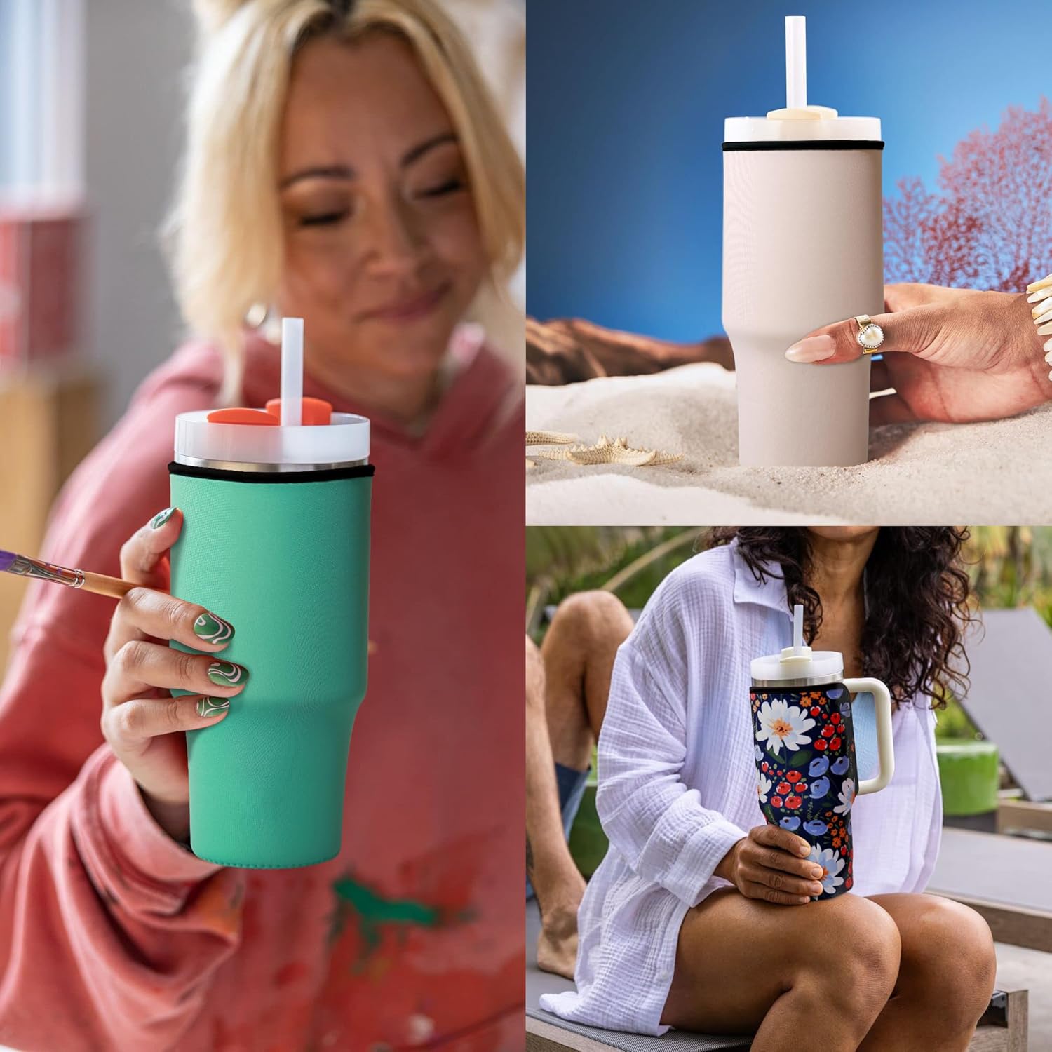 Funda aislante de neopreno compatible con vaso Stanley de 40 onzas con asa, Stanley Quencher H2.0 FlowState, Wild Floral