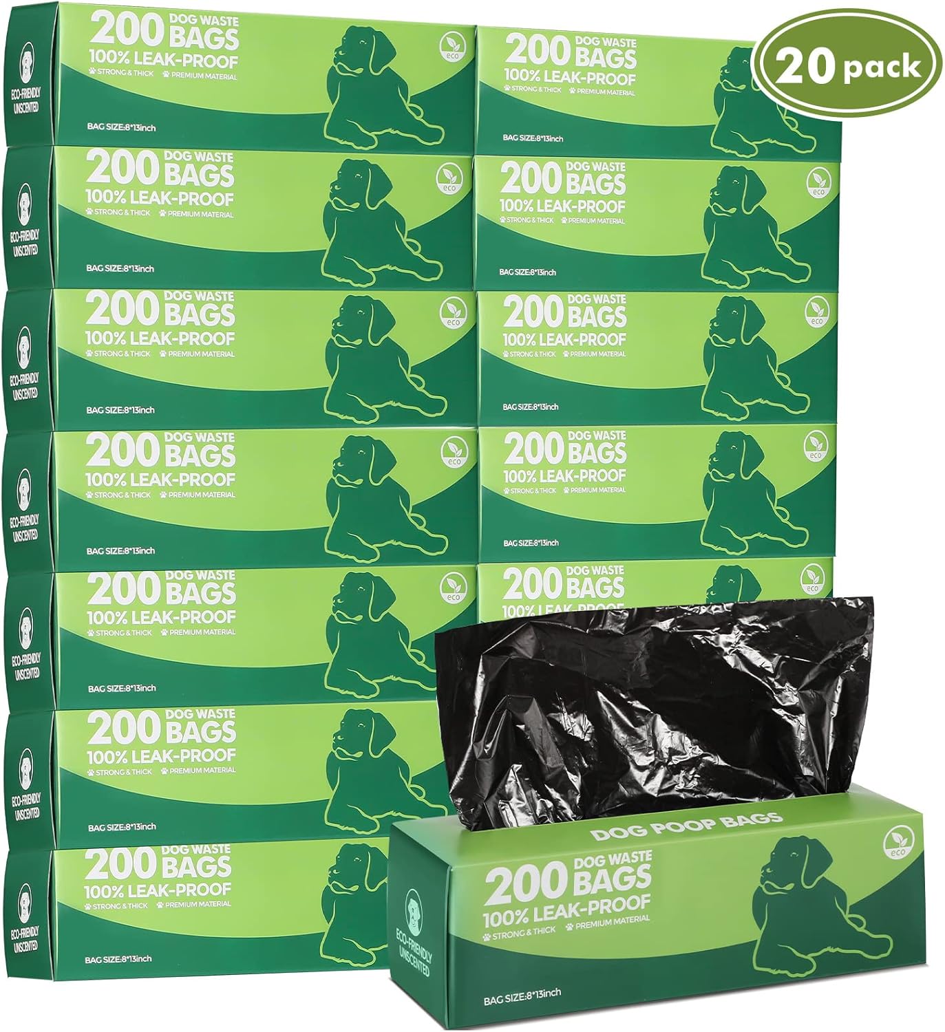 Sherr 20 rollos en caja, 4000 unidades, bolsas para excrementos de perro, a prueba de fugas, bolsas universales para desechos de mascotas, bolsas