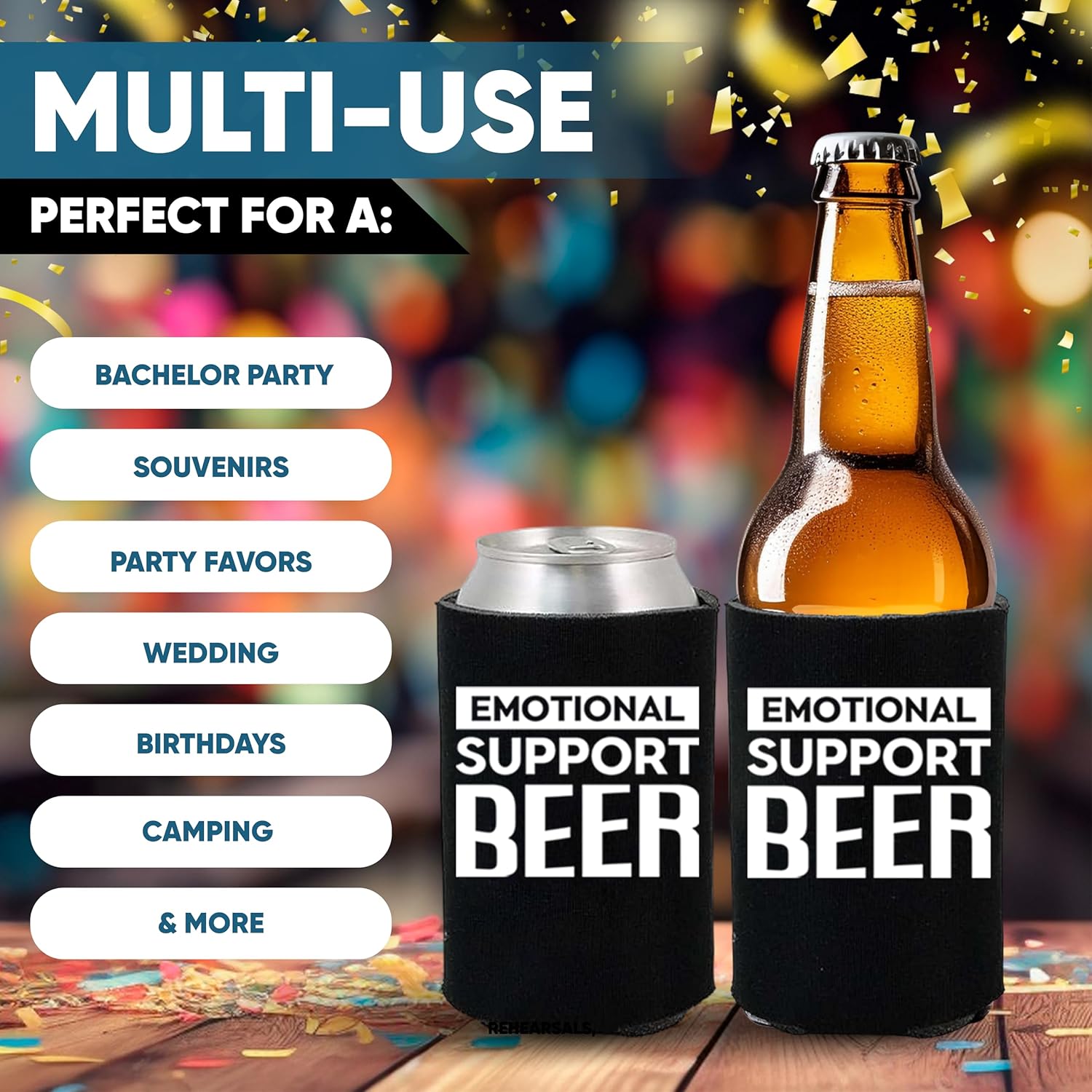 Soporte emocional divertido para latas de cerveza con aislamiento térmico para bebidas con soda, cerveza Hugger Coolies (negro, 2 unidades)