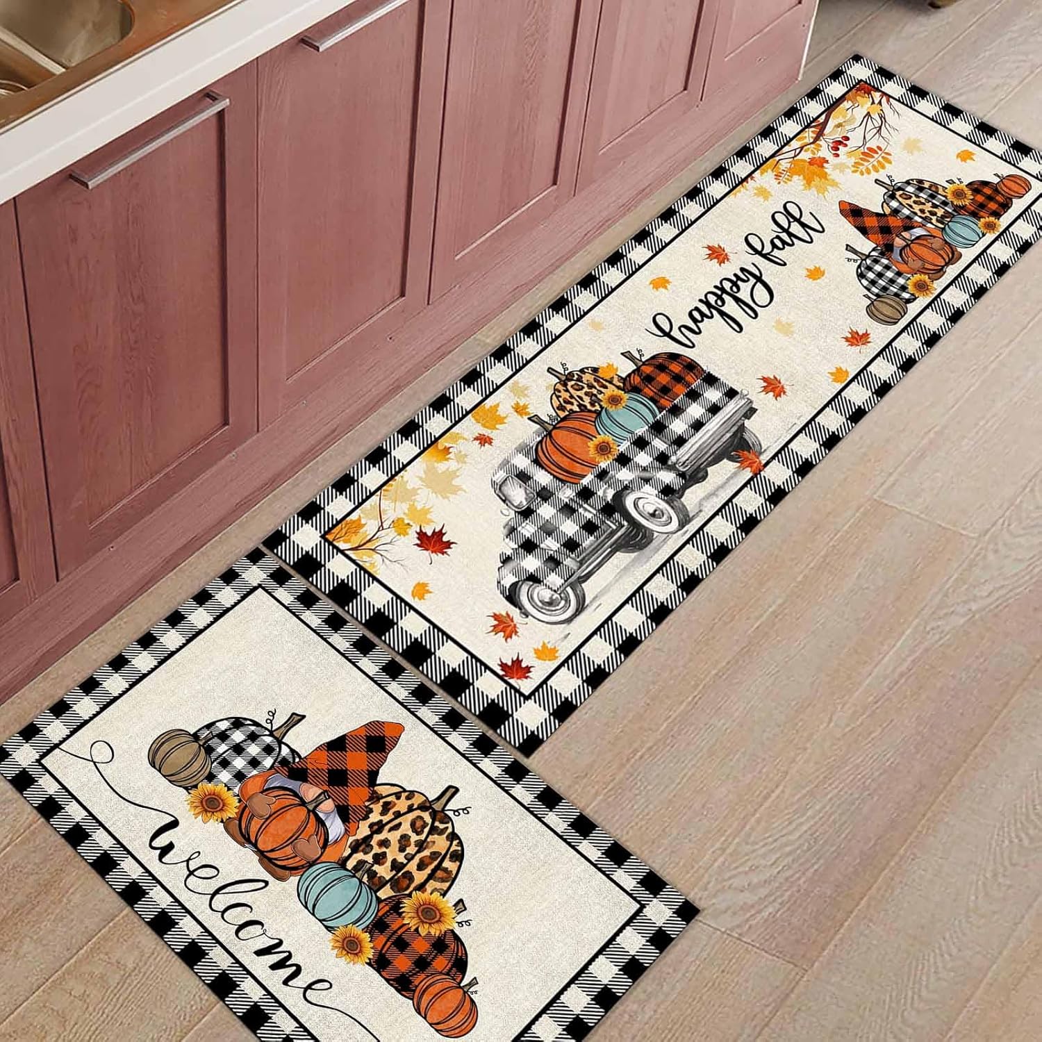 PRINT PICTURE ARTHOME Alfombras de cocina absorbentes antideslizantes para piso, alfombra de cocina de otoño de Acción de Gracias, calabaza, gnomo,