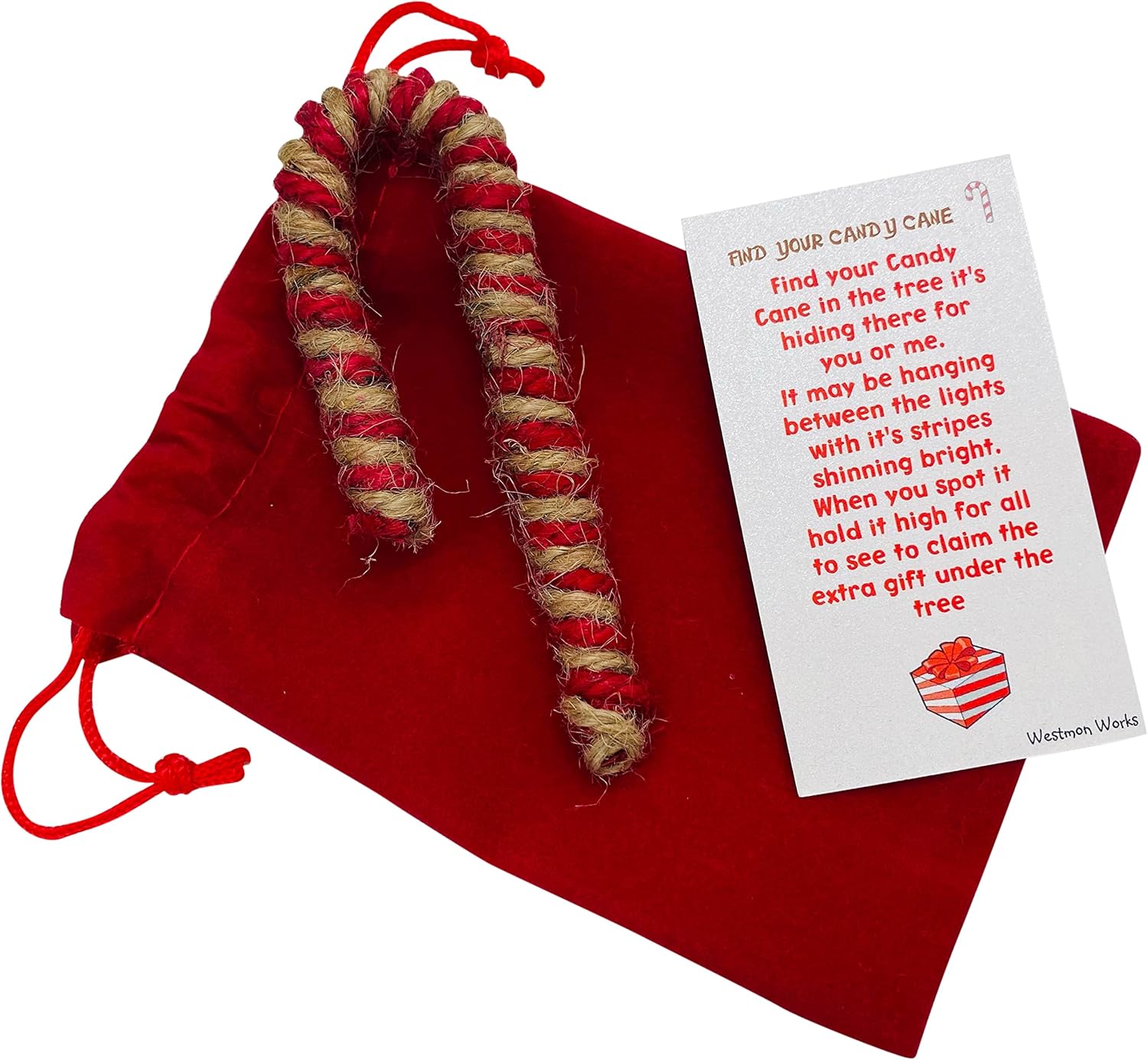 Adorno de bastón de caramelo Encuentra el tuyo en el árbol para árbol de Navidad con bolsa de cordón y tarjeta de historia