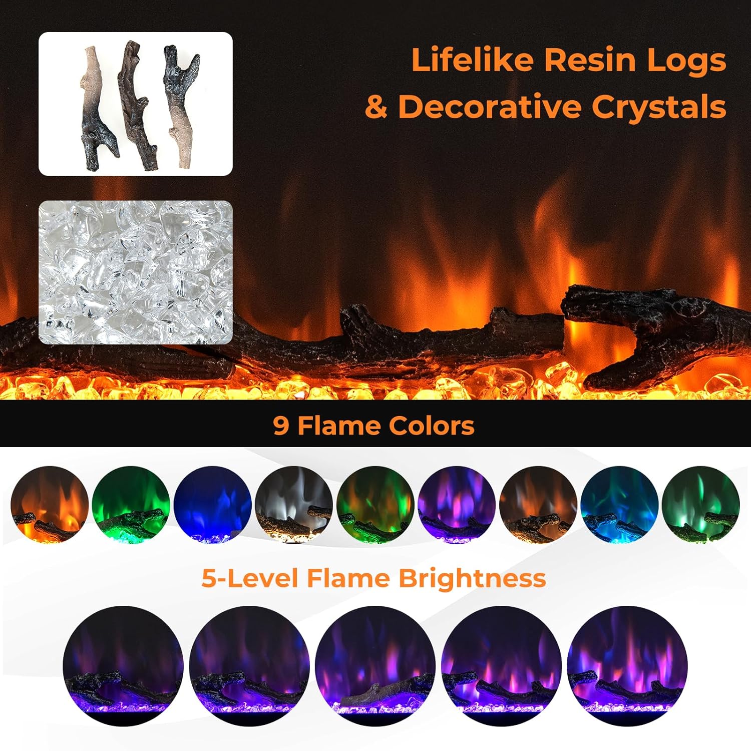 ORALNER Inserto de chimenea eléctrica de 36 pulgadas de ancho, empotrado y montado en la pared con termostato, 9 colores de llama y 5 brillo