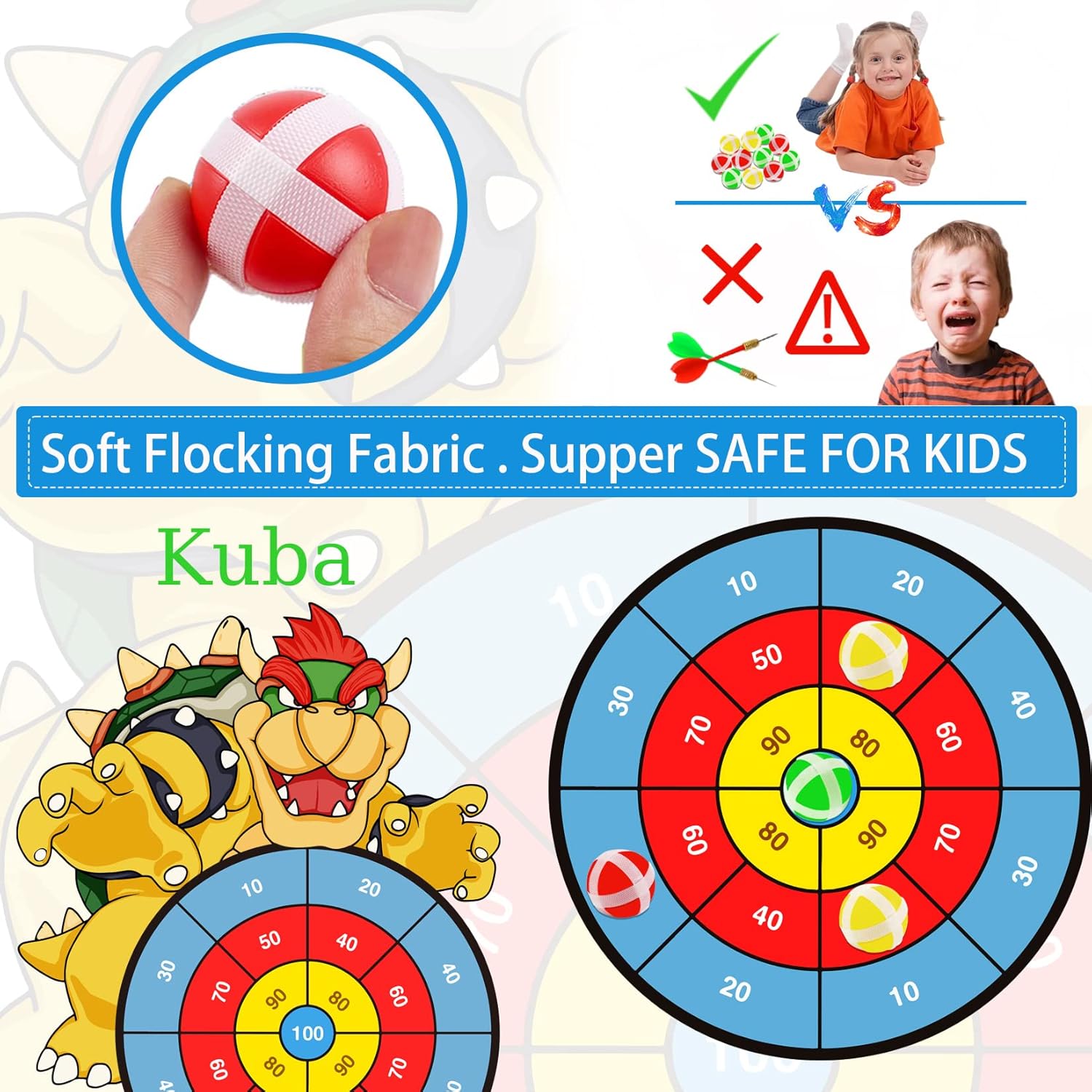 Mario Party Game Favors, tablero de dardos grande de Mario de 21 pulgadas para niños con 12 bolas adhesivas, juego de fiesta deportivo para
