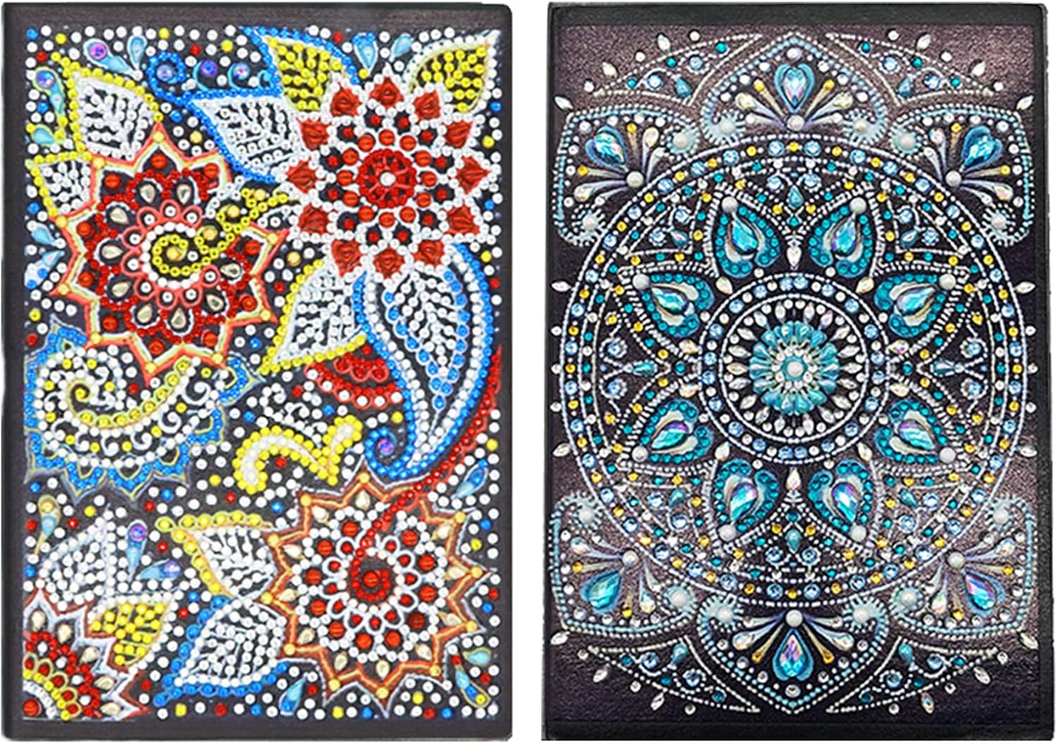 Paquete de 2 cuadernos de pintura de diamantes forrados, arte de diamantes 5D, cuaderno de punto de cruz, papel en blanco A5, cuaderno de notas de
