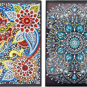 Paquete de 2 cuadernos de pintura de diamantes forrados, arte de diamantes 5D, cuaderno de punto de cruz, papel en blanco A5, cuaderno de notas de Paquete de 2 cuadernos de pintura de diamantes forrados, arte de diamantes 5D, cuaderno de punto de cruz, papel en blanco A5, cuaderno de notas de