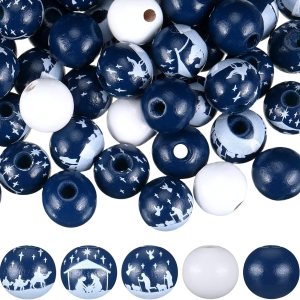 120 cuentas de madera de Navidad con diseño de Jesús, cuentas espaciadoras de madera redondas de Navidad de 0.632 pulgadas (0.630 in), cuentas de 120 cuentas de madera de Navidad con diseño de Jesús, cuentas espaciadoras de madera redondas de Navidad de 0.632 pulgadas (0.630 in), cuentas de