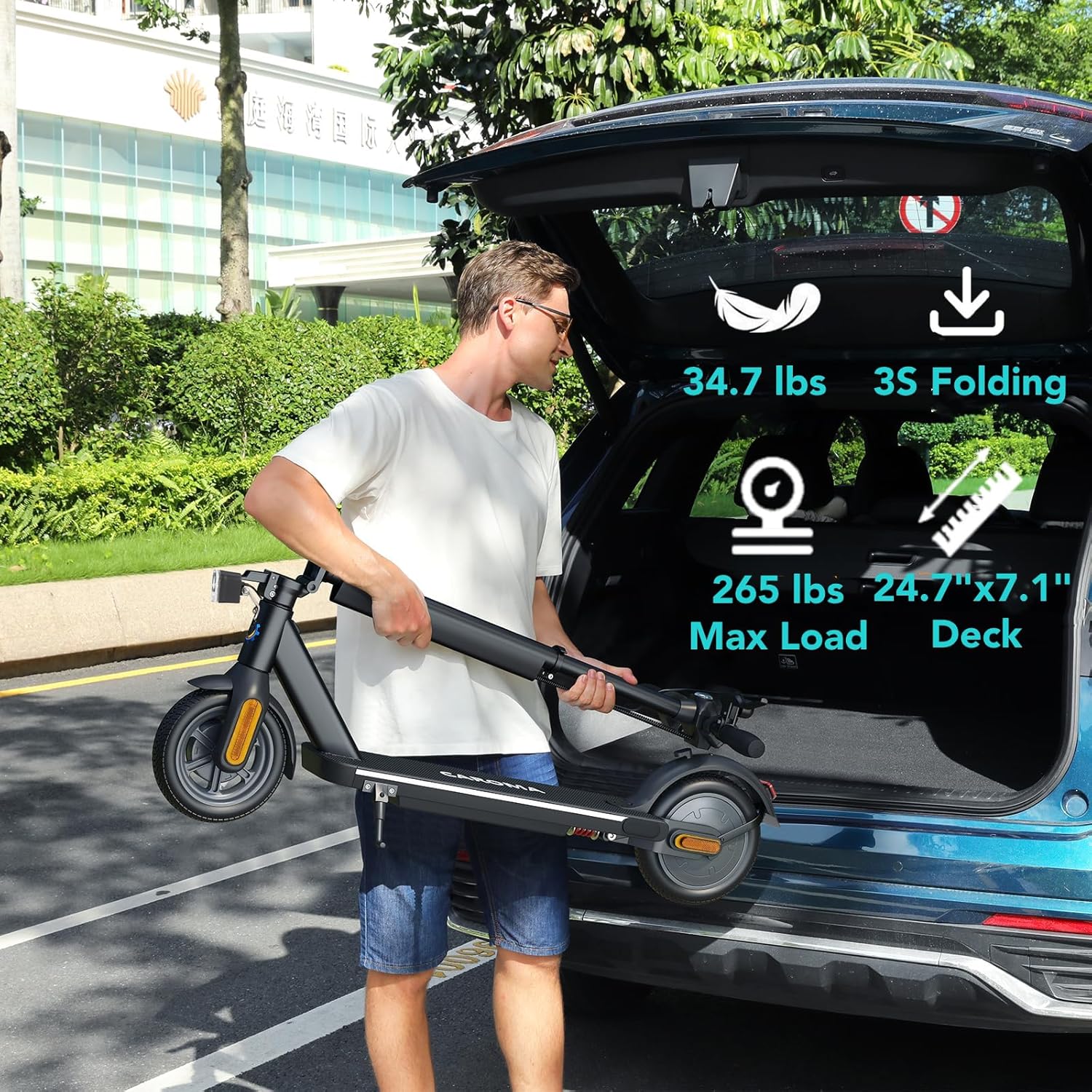 Caroma Patinete eléctrico, motor de 500 W, alcance de 25 millas y 20 mph, neumáticos sólidos de 10 pulgadas, scooter eléctrico para adultos, scooter