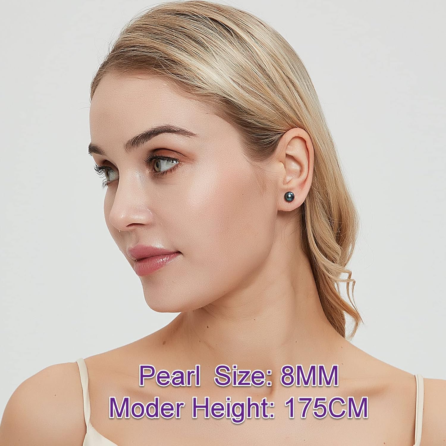Akoya Saltwater Black Pearl Earrings for Women,7-10MM Screw Back Stud Earrings 925 Sterling Silver 18K Gold Plated Hypoallergenic Stud Earrings,