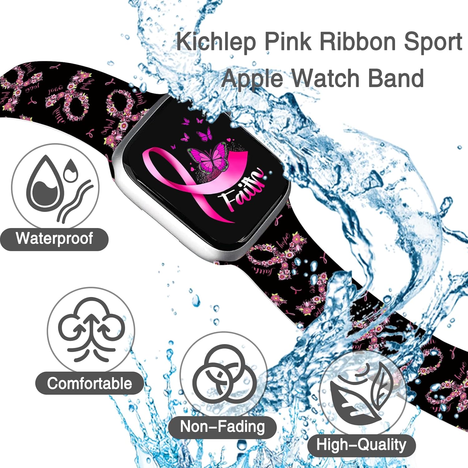 Correas de reloj de concientización sobre el cáncer de mama compatibles con Apple Watch de 1.496 pulgadas, 1.575 pulgadas, 1.614 pulgadas, 1.654
