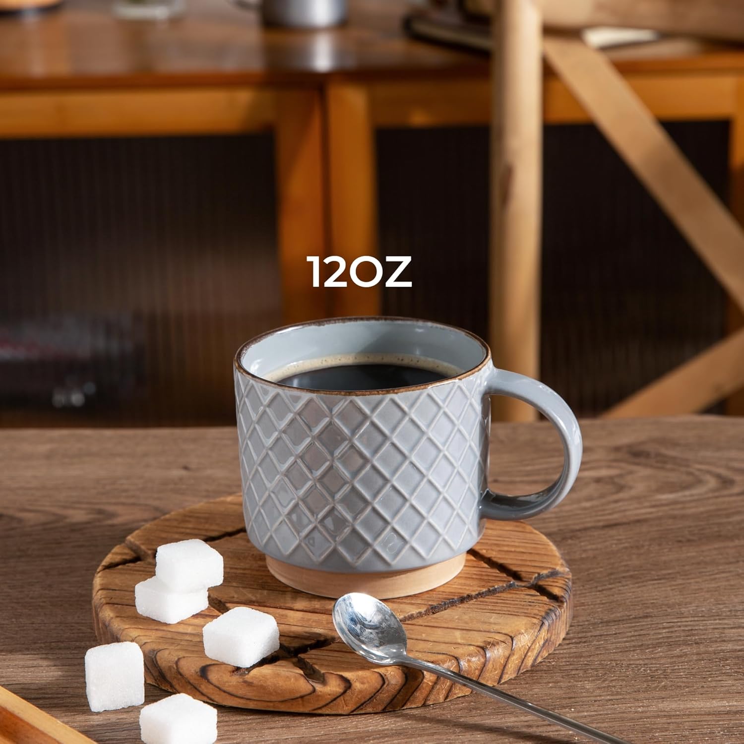 GBHOME Tazas de café apilables de 12 onzas, tazas de café de cerámica con patrones de textura para hombre, mujer, papá, mamá, juego de 4 tazas de