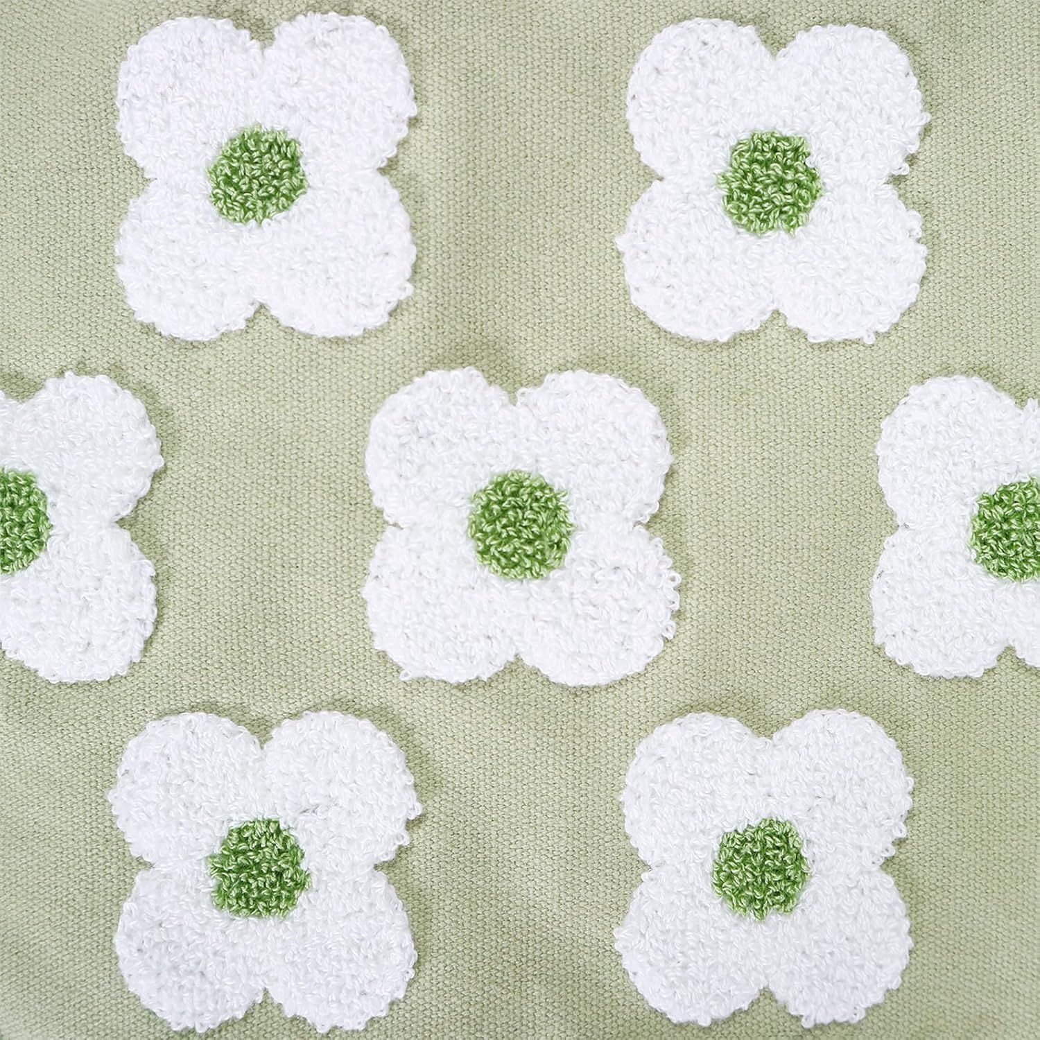 Funda de almohada bordada de 12 x 20 pulgadas, diseño floral verde claro, decoración del hogar, funda de almohada bordada de lona de algodón gruesa