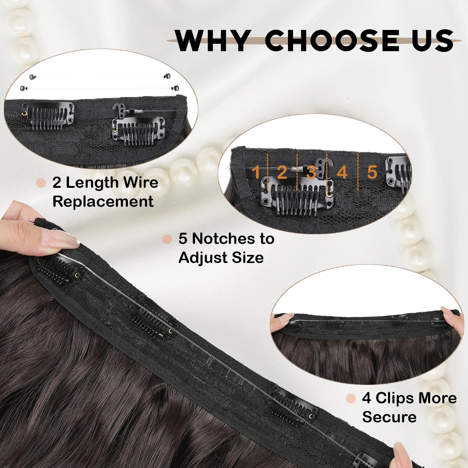 Extensiones de cabello tipo halo de 20 pulgadas, con alambre invisible, largo, ondulado, marrón chocolate, extensiones de cabello para mujer, tamaño
