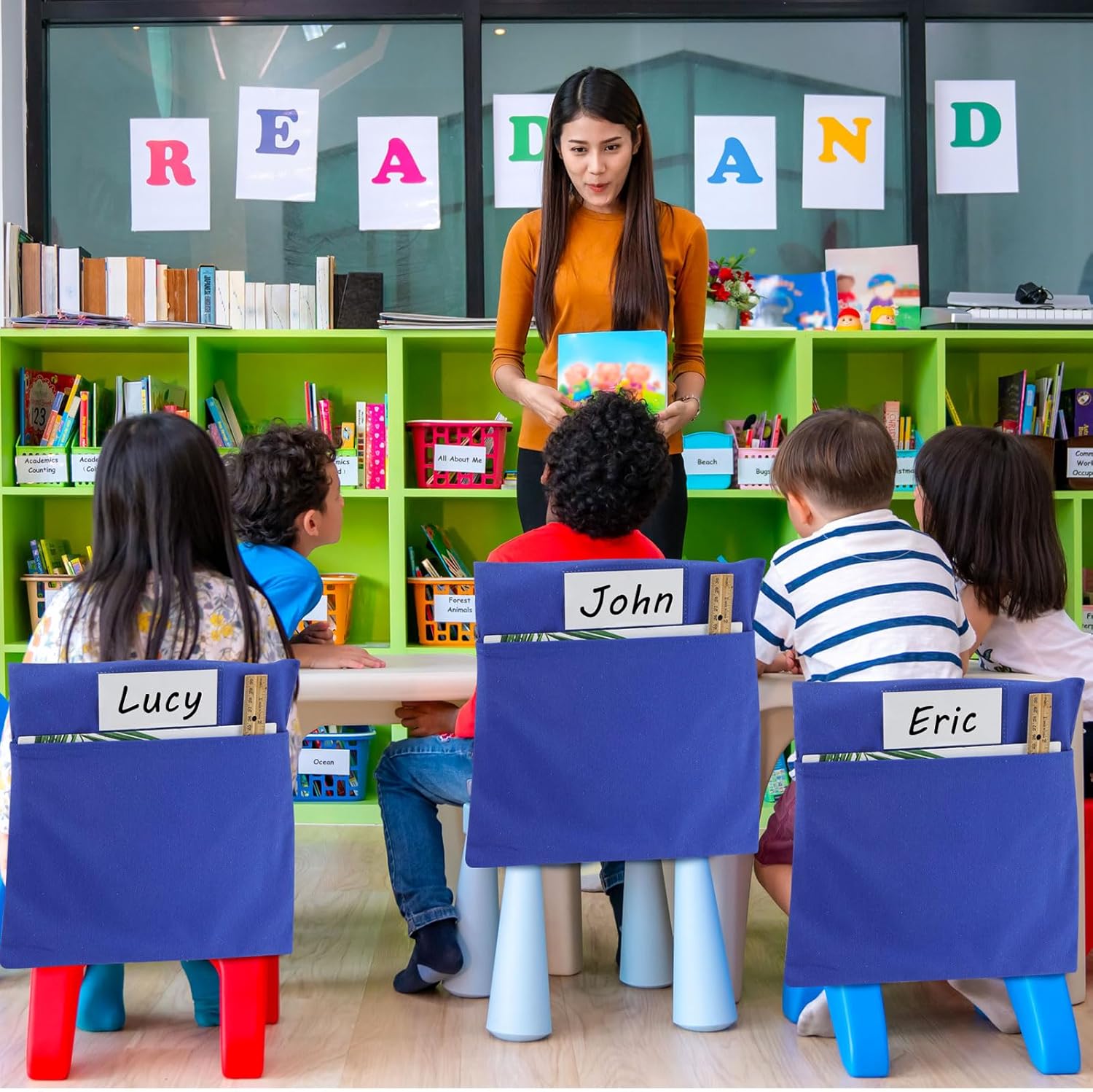 50 bolsillos de almacenamiento para sillas, bolsa para sillas escolares, aulas, bolsillos para sillas de estudiantes, organizador para sillas de