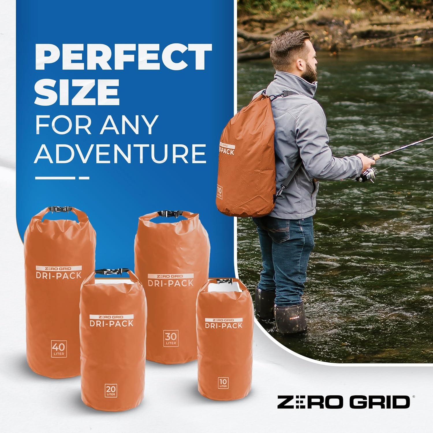 Zero Grid Bolsa seca impermeable  La bolsa de secado flotante se mantiene seca tamaños de 10L20L30L40L para mochileros, kayak, canotaje, campamento,
