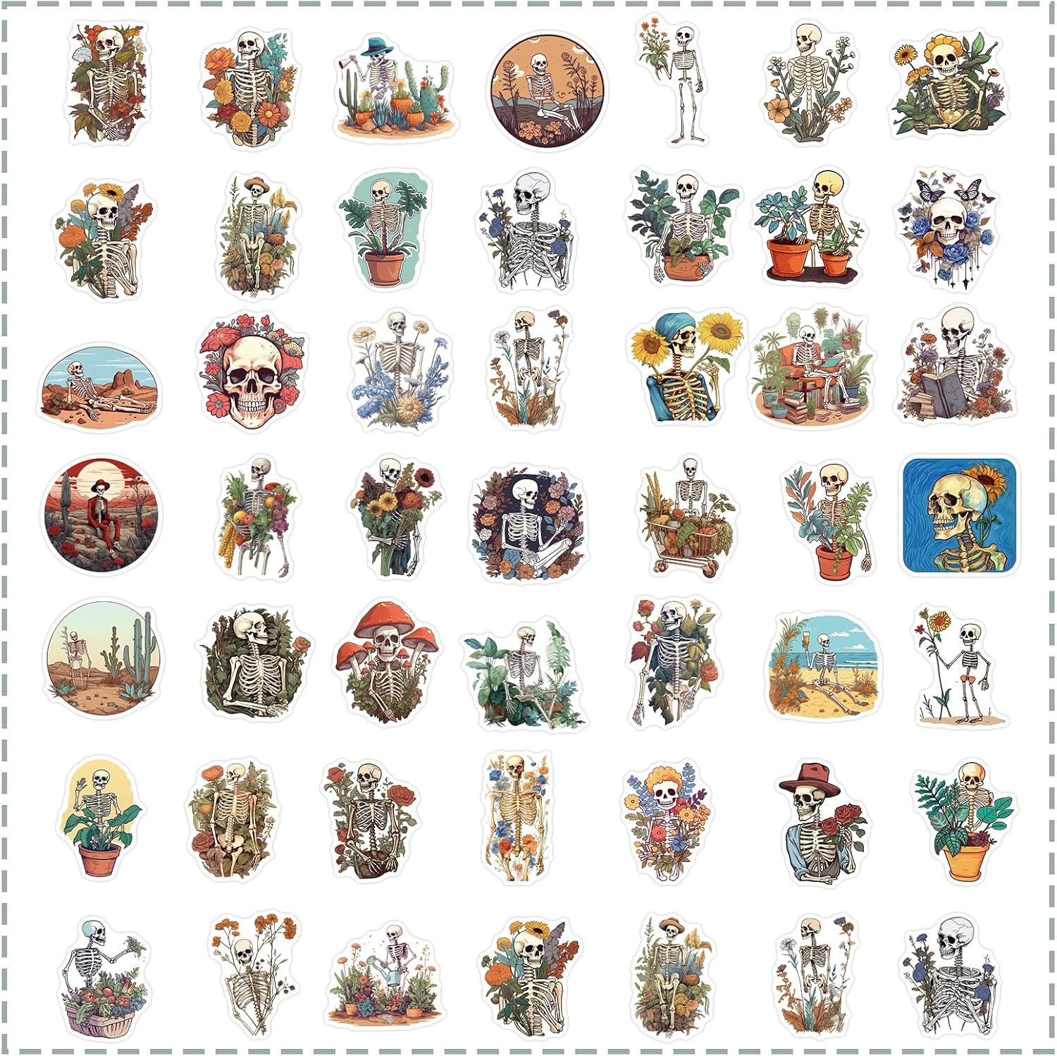 50 calcomanías de calavera para niños, calcomanías de vinilo para laptop, botellas de agua, equipaje, computadora, patineta, guitarra