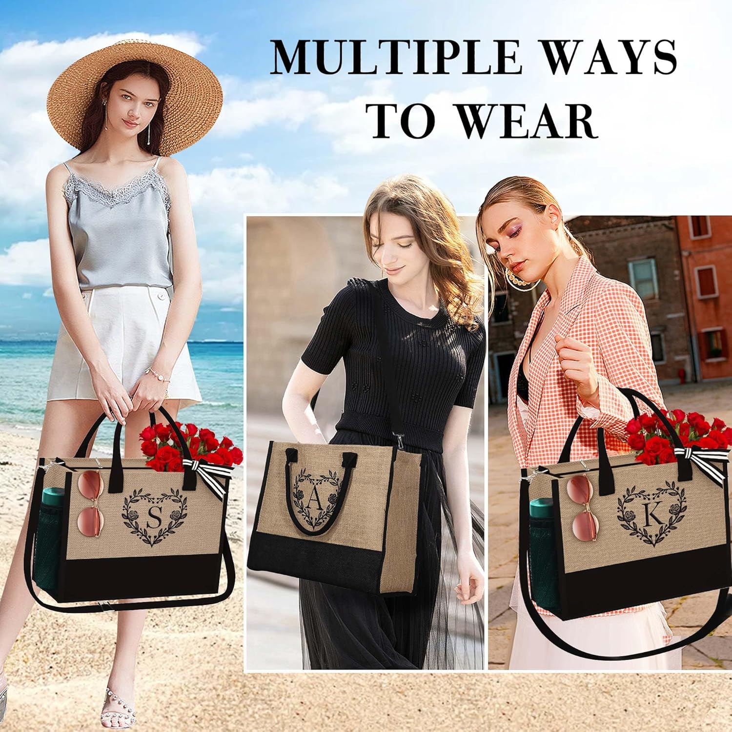 Regalos personalizados para mujeres, bolsa de yute con inicial con bolsa de maquillaje, regalos para mujeres, mamá, novia, cumpleaños, Amarillo, 40