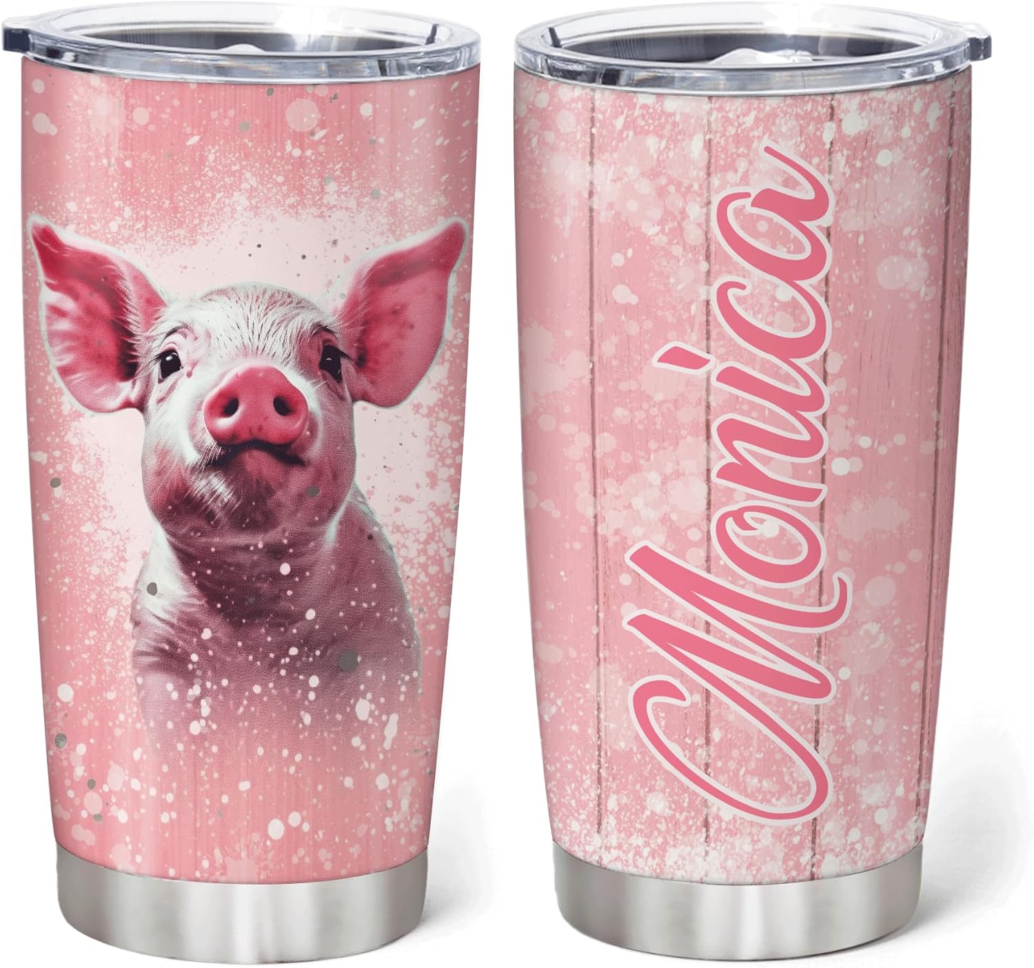 Hyturtle Regalos personalizados para los amantes de los cerdos, vaso de acero inoxidable con nombre grabado de cerdos, 20 onzas con tapa, idea de