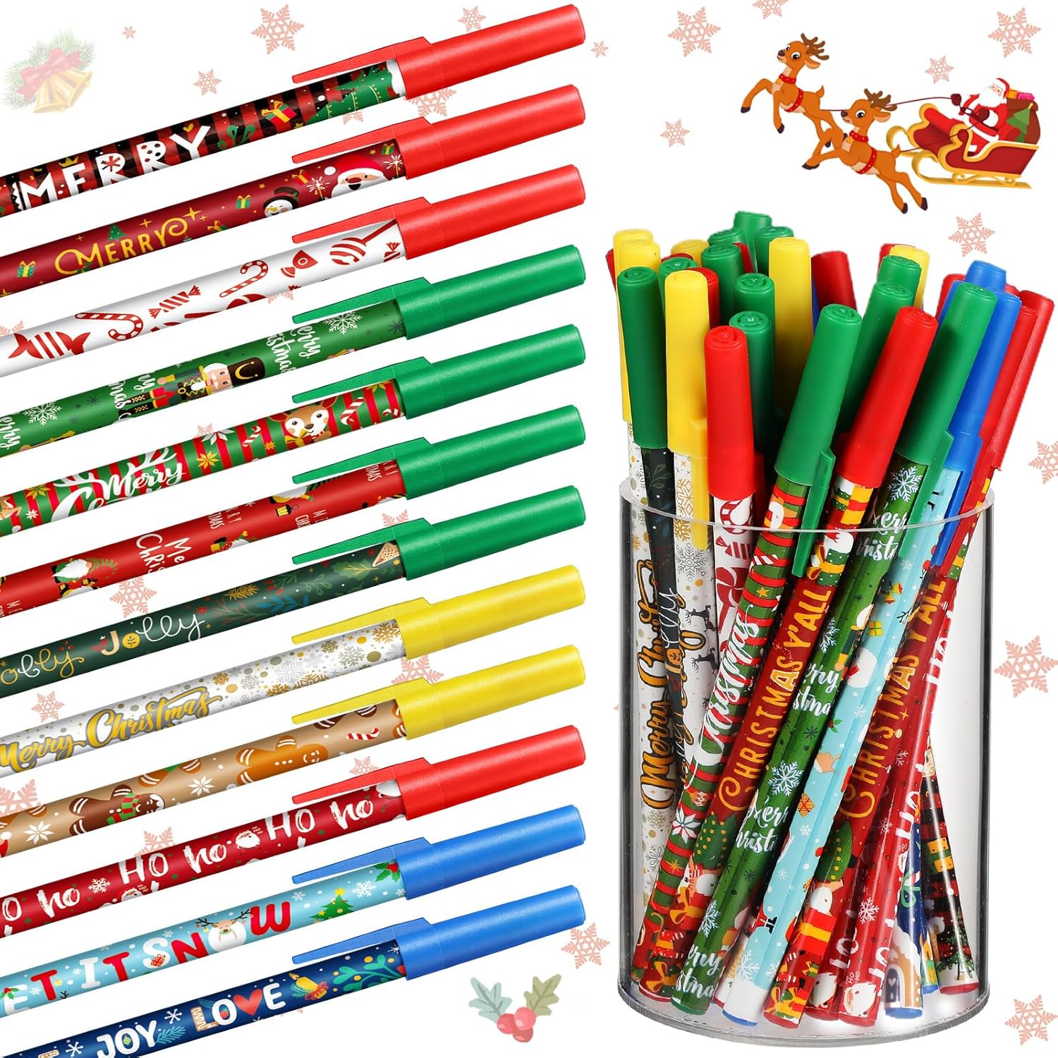 Funrous 200 bolígrafos de Navidad a granel para adultos y niños, novedosos bolígrafos de Navidad para niños y adultos, escuela, oficina, hogar,