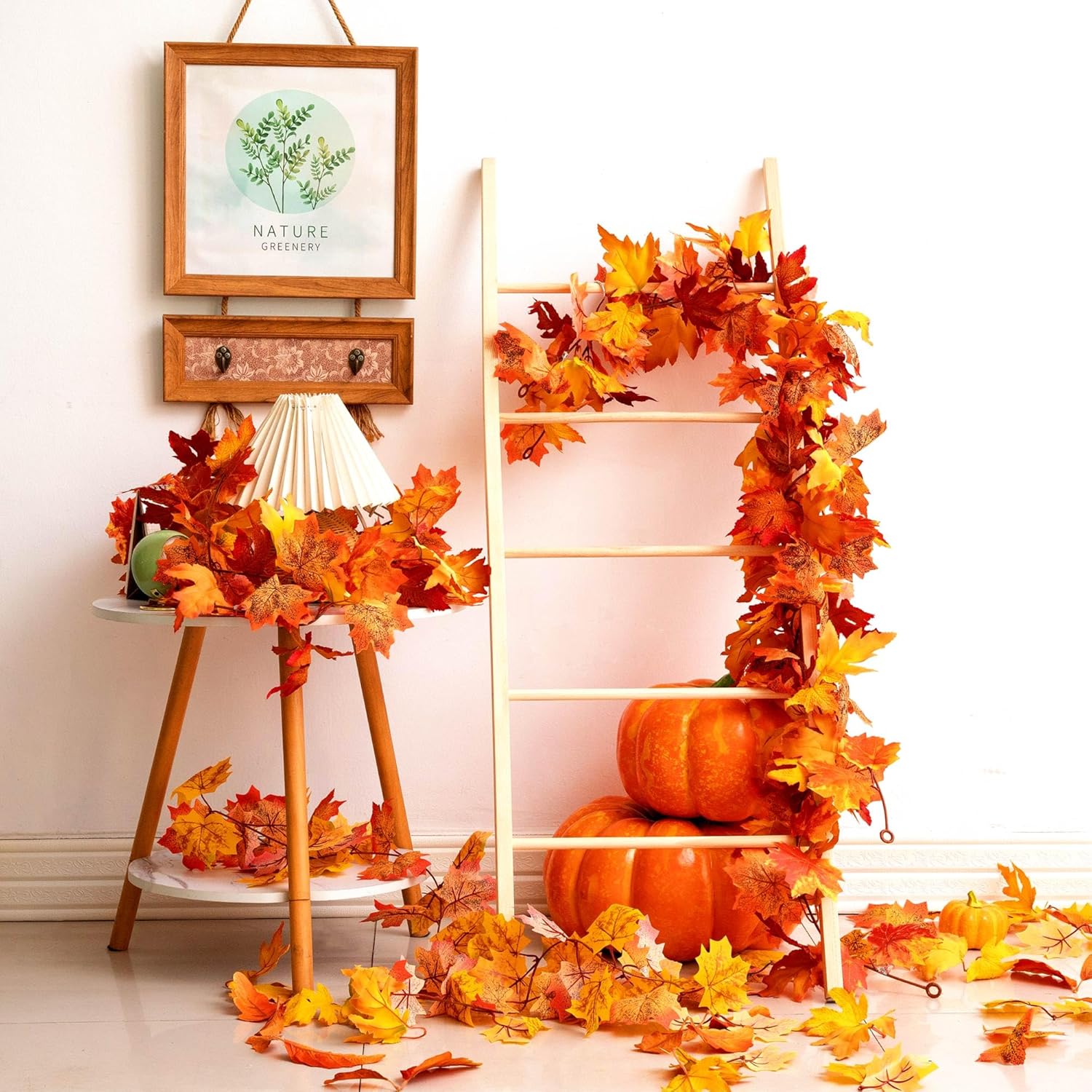 Paquete de 3 guirnaldas de hojas de otoño, 5.7 piespieza, decoración de hojas de arce para manto, chimenea, guirnalda artificial de follaje otoñal