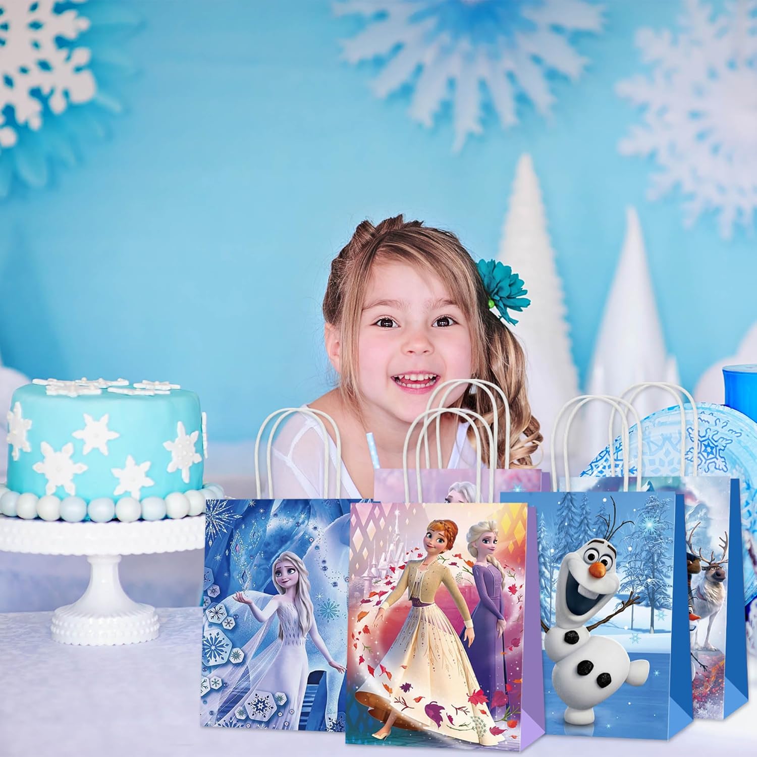Quilota 24 suministros mágicos de fiesta de cumpleaños de Frozen para niñas, bolsas de regalo de princesa con asas, bolsas de regalo de dulces para