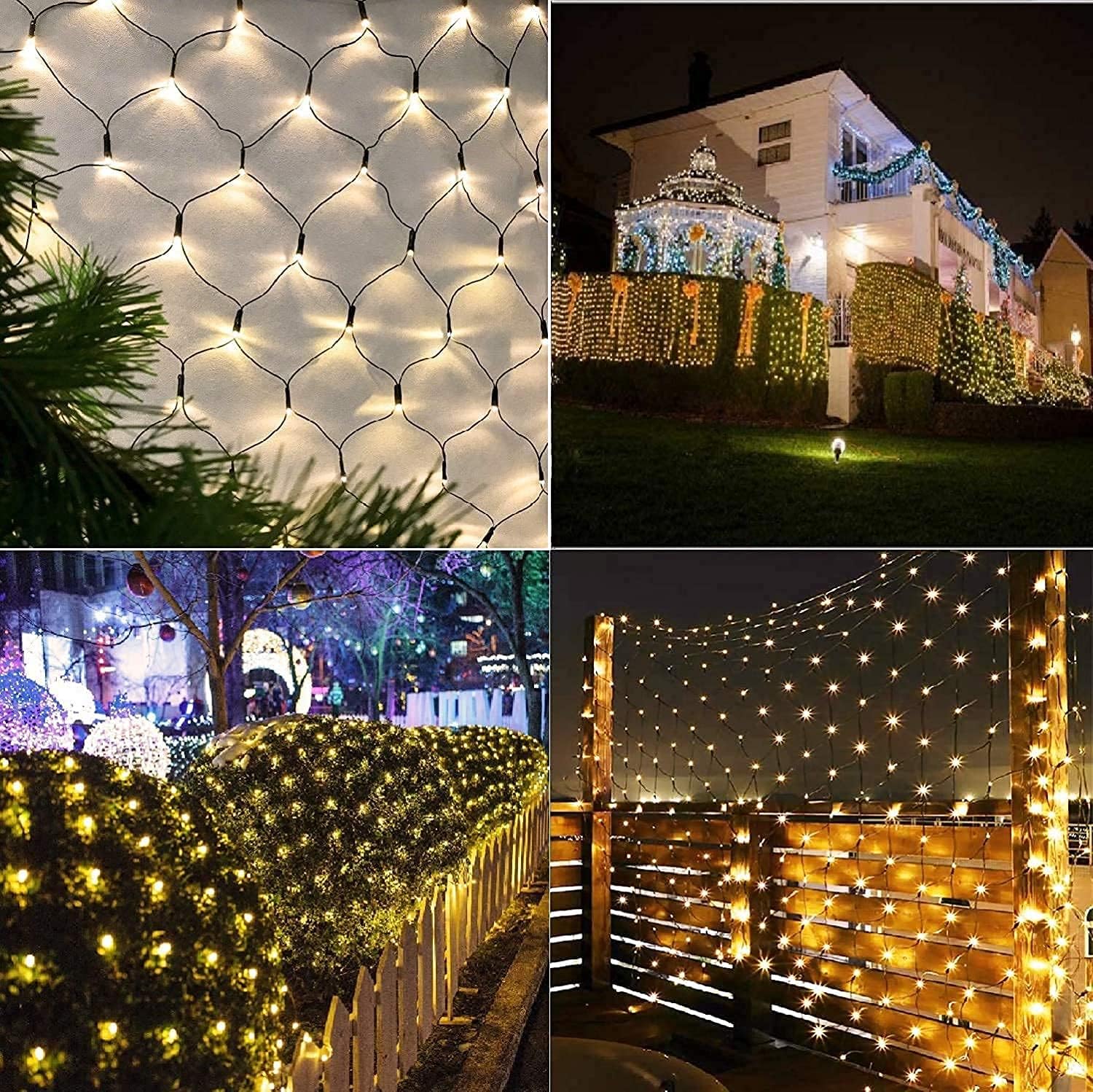 iBaycon Luces solares de red de Navidad, luces de malla de red de 5 x 5 pies con 8 modos y temporizador, luces solares impermeables para árboles de