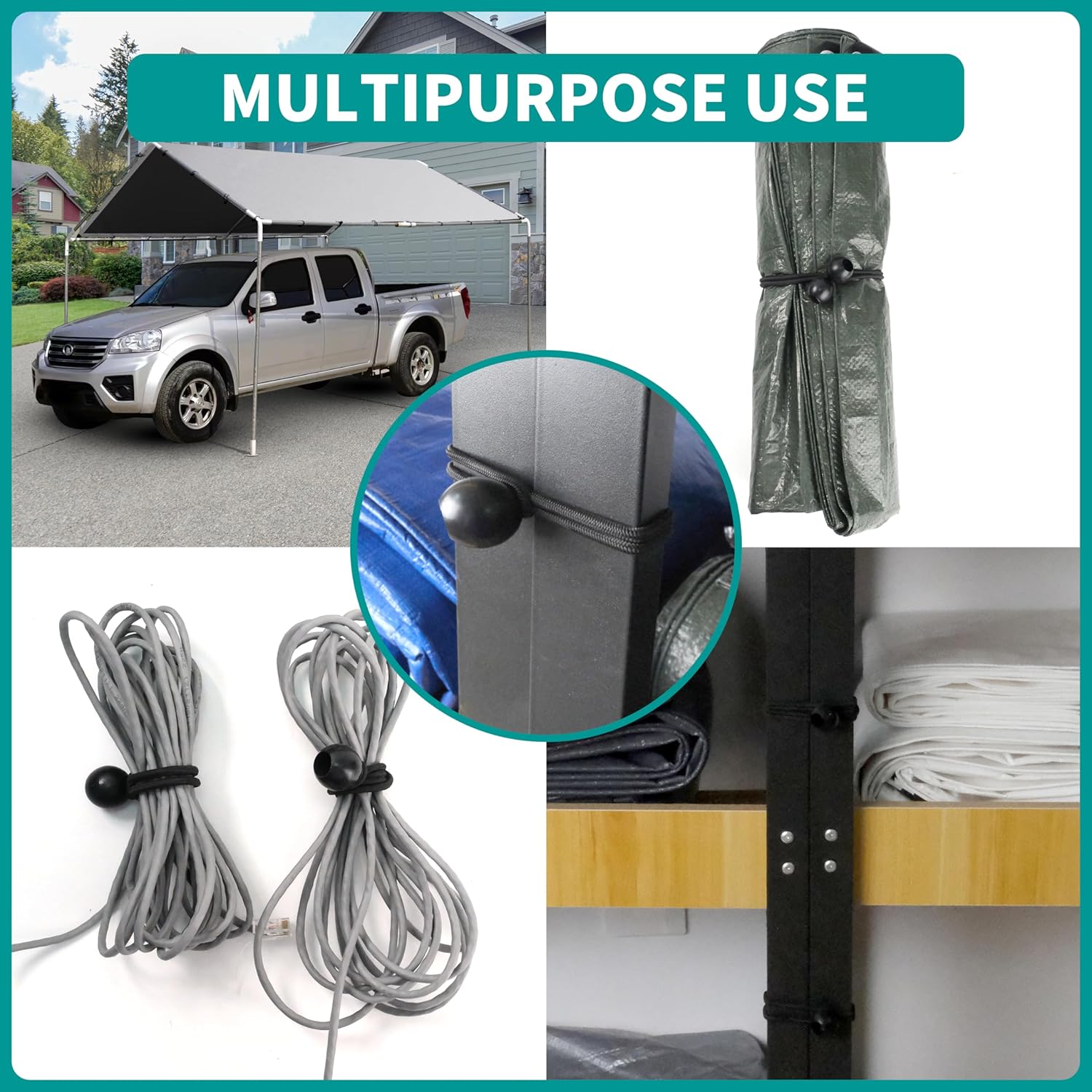 Cuerda elástica de bola resistente, versátil, para uso en interiores o exteriores, lona para amarrar, organizar y asegurar, cuerdas elásticas de