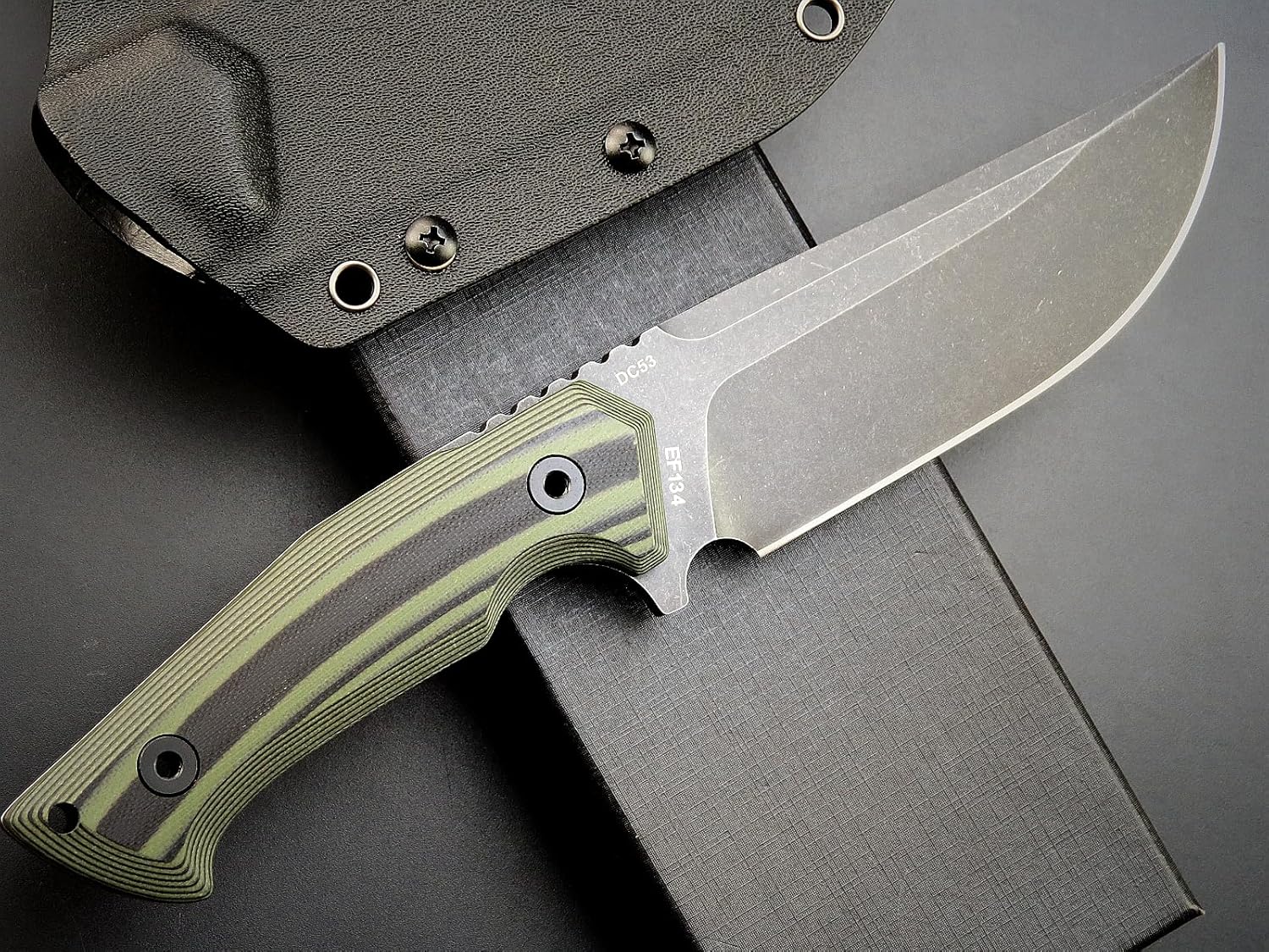 Eafengrow EF134 Cuchillo de hoja fija DC53 Hoja de acero de dos tonos G10 mango de espiga completa Heavy Duty EDC cuchillos rectos para trabajo,
