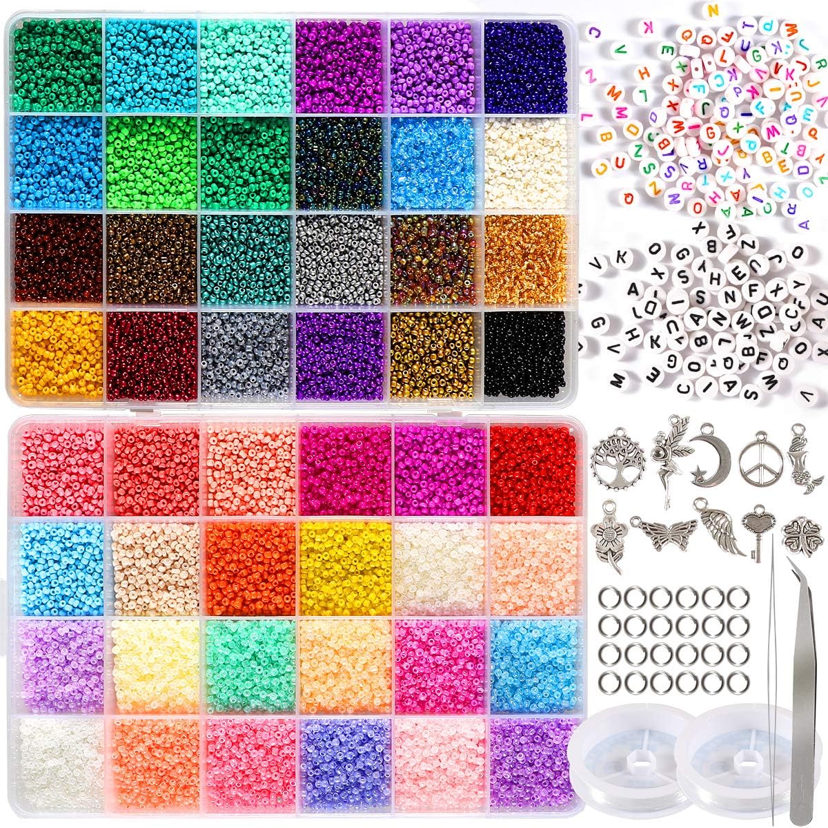 Juego de 35000 cuentas de semillas 120 de 0.079 pulgadas para manualidades, pulseras, collares, anillos, kits de fabricación de anillos de cristal,