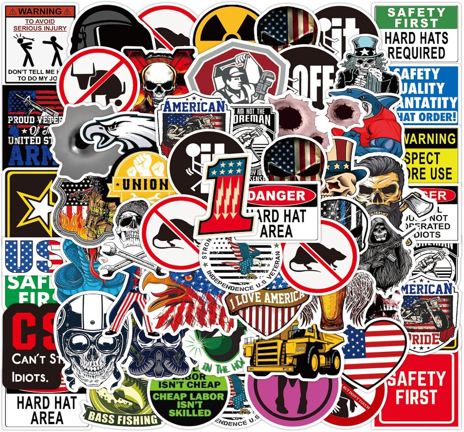 50 calcomanías de casco para hombres y niños, calcomanías geniales para casco de caja de herramientas, divertidas calcomanías de seguridad de