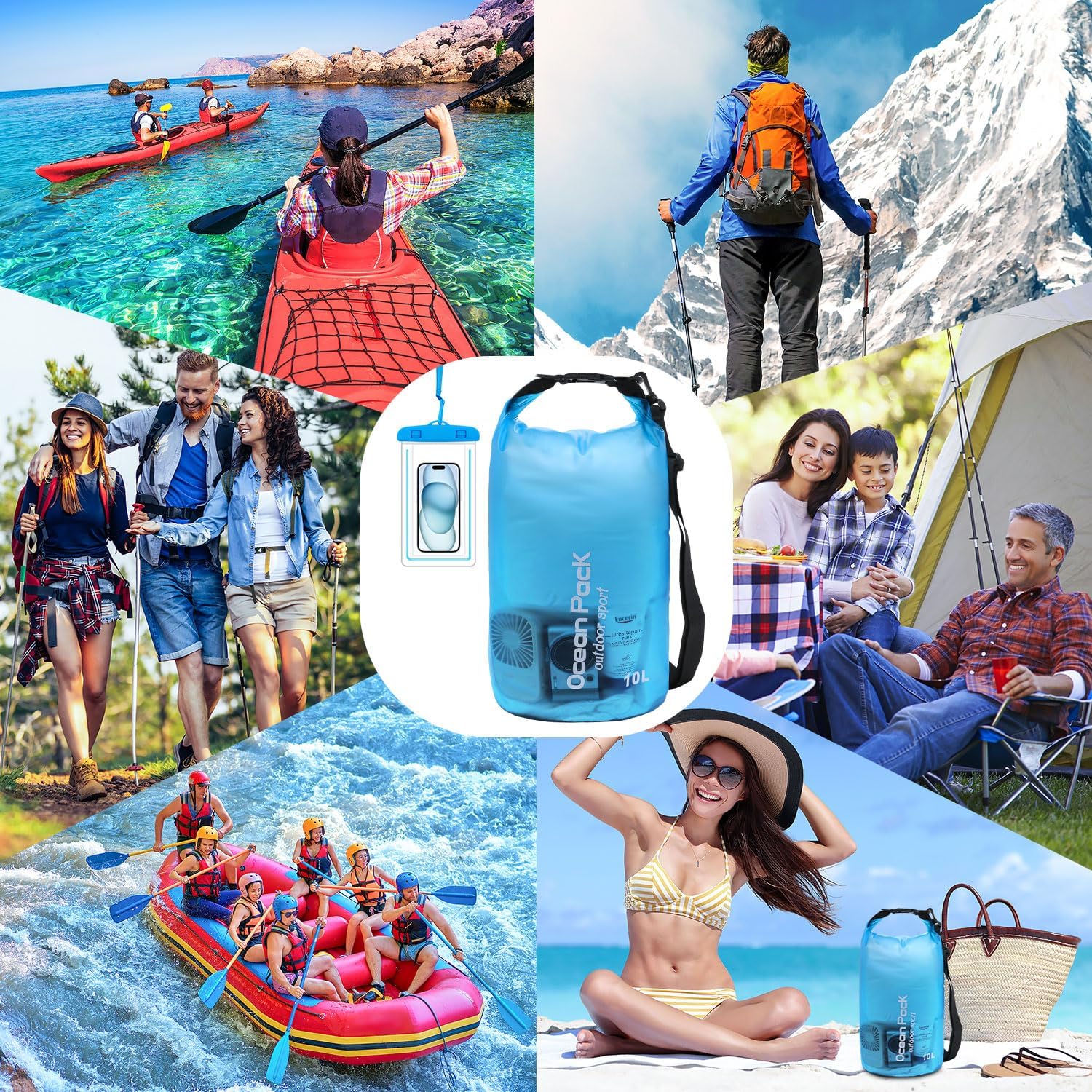 Bolsa seca impermeable para mujeres y hombres, bolsa de almacenamiento ligera y seca de 10 L15 L, saco flotante con funda impermeable para teléfono,