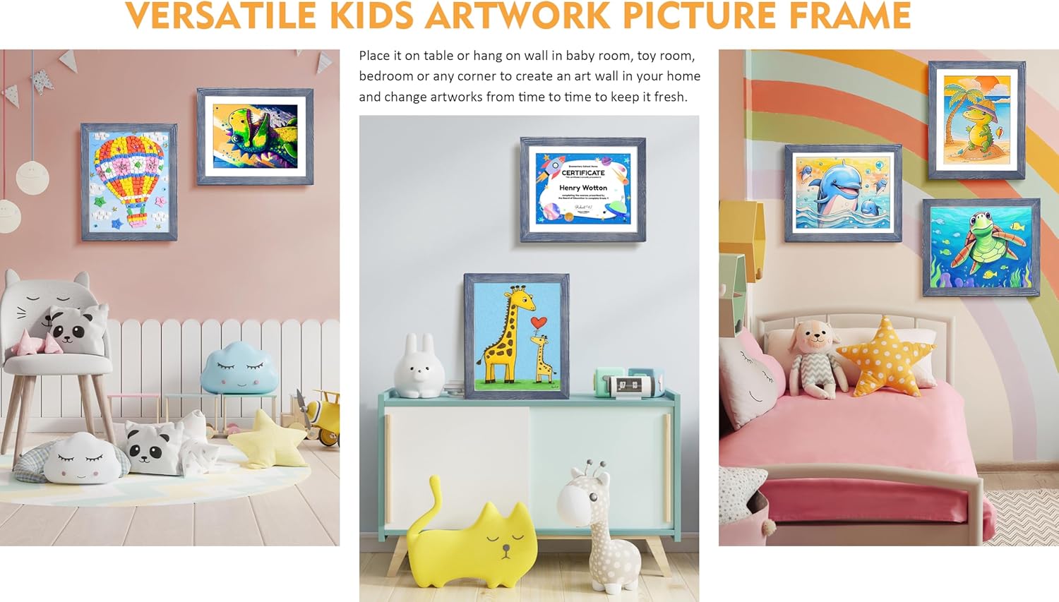 Paquete de 4 marcos de arte para niños, marcos de arte para niños, intercambiables de 8.5 x 11 o 9 x 12 pulgadas con paspartú, 10 x 12.5 pulgadas