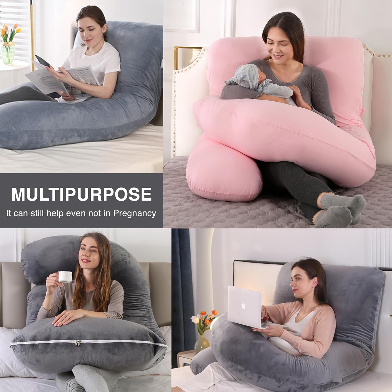 ALLOPERA Almohadas de embarazo de cuerpo completo en forma de U, almohada de maternidad para apoyo para dormir para piernas, espalda, cuello,