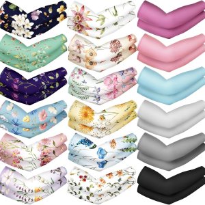 18 pares de mangas de brazo de jardinería con protección solar UV para mujeres y hombres, patrón de flores, mangas de enfriamiento de color sólido, 18 pares de mangas de brazo de jardinería con protección solar UV para mujeres y hombres, patrón de flores, mangas de enfriamiento de color sólido,