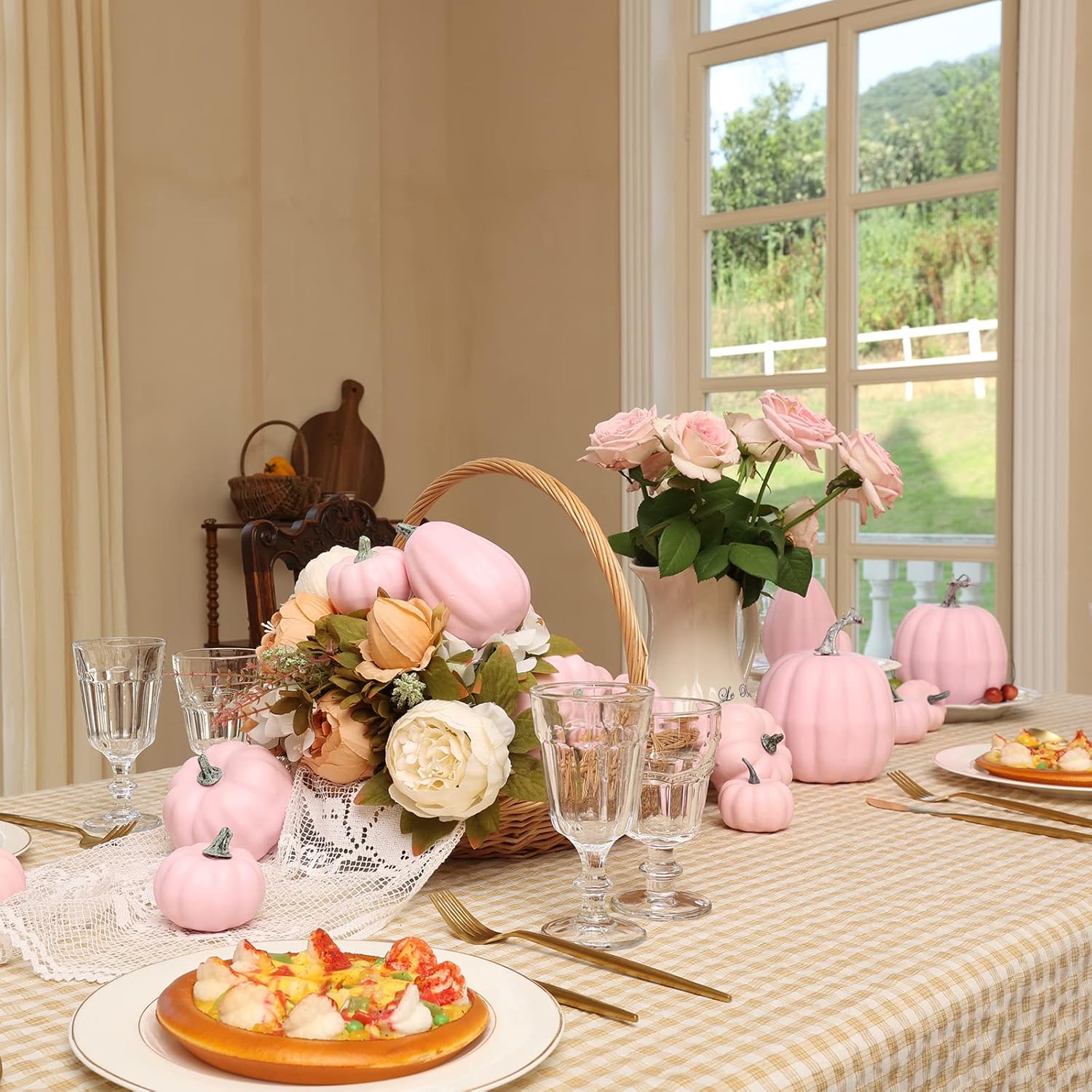 joyhalo Decoración de calabaza de otoño, paquete de 14 calabazas falsas grandes para decorar exteriores, calabazas artificiales de cosecha,