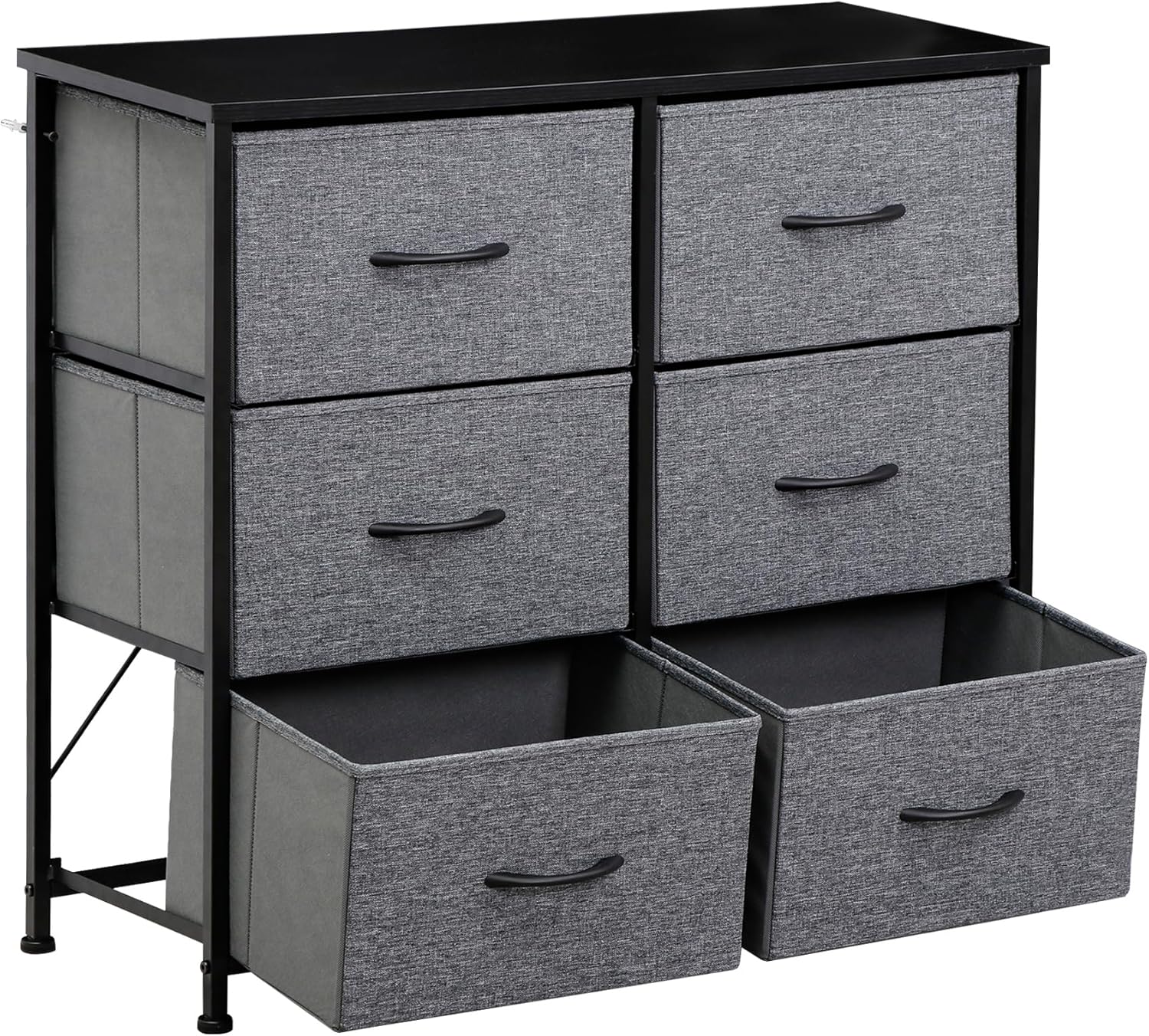 SUPER DEAL Cómoda de 6 cajones para dormitorio, torre de almacenamiento de tela, organizador doble, cómoda, marco de acero resistente, parte