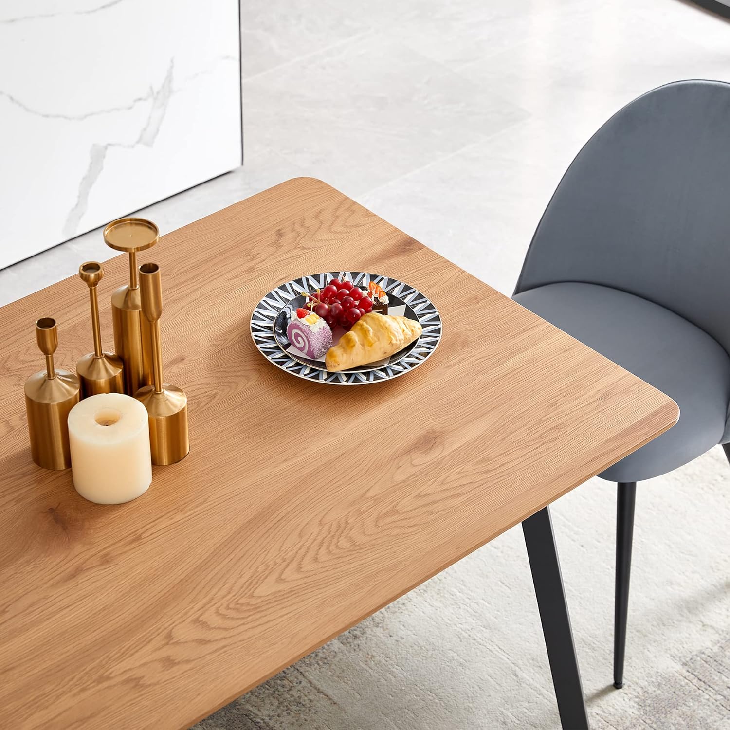 Homedot Mesa de comedor de 49 pulgadas para 4-6 personas, moderna mesa de cocina de madera sintética, mesa de comedor de MDF con marco de metal para