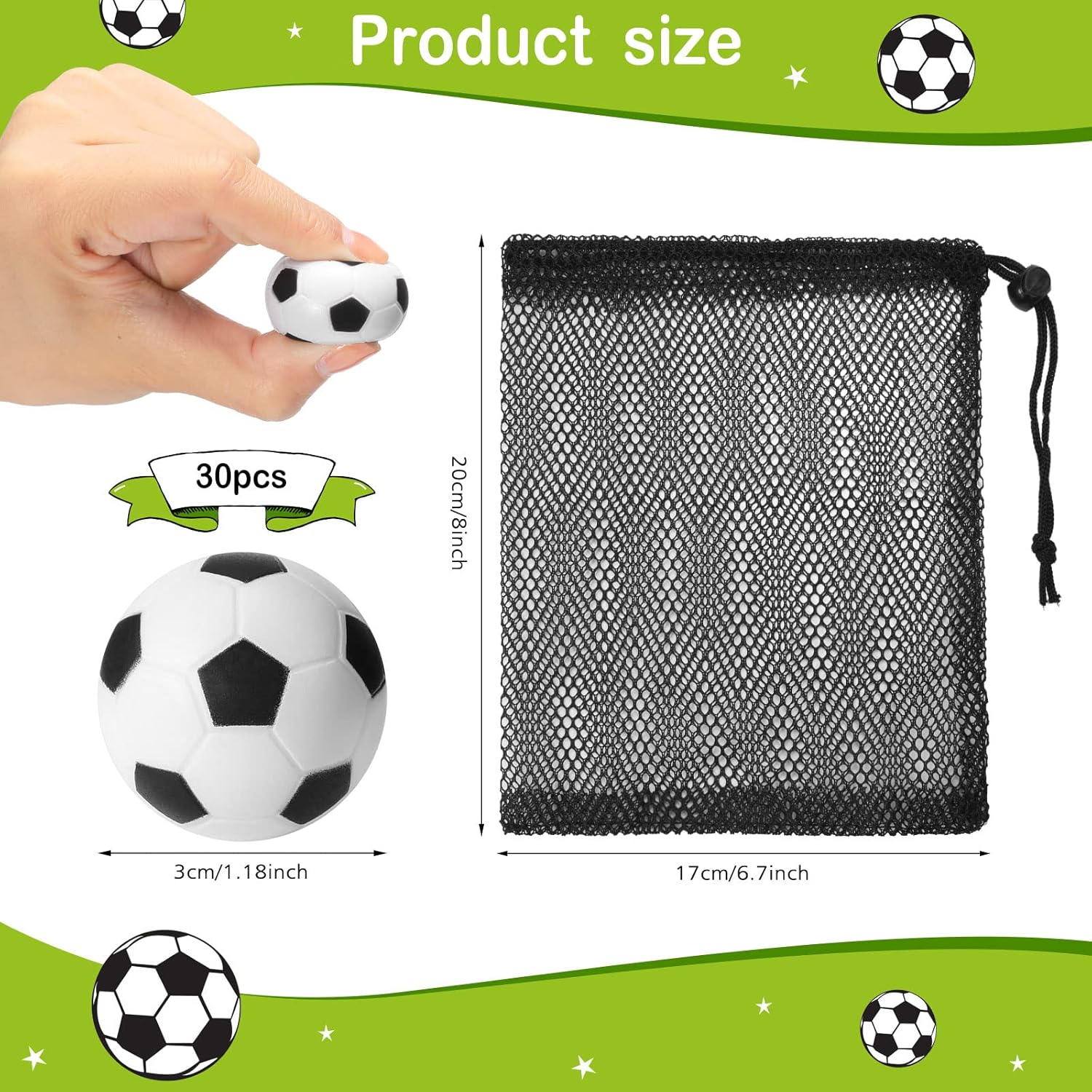 Paquete de 30 mini pelotas de fútbol de espuma deportivas, pelotas de estrés para fiestas de fútbol, pelotas de fútbol de 1.2 pulgadas para aliviar