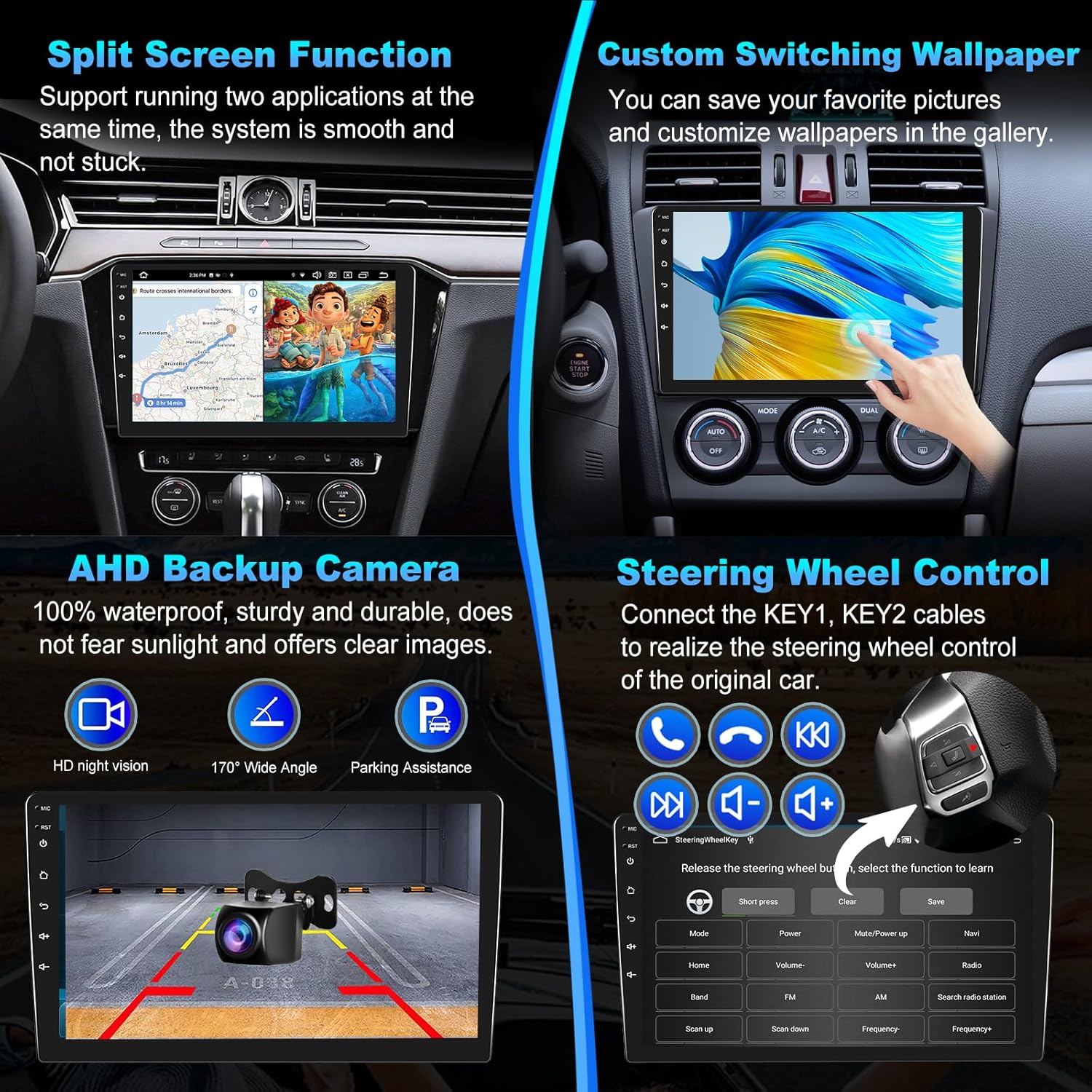 Podofo 2G+64G Doble DIN Android 13 Estéreo de coche inalámbrico Carplay Android Auto 9 “IPS Pantalla táctil Radio de audio para coche con control de