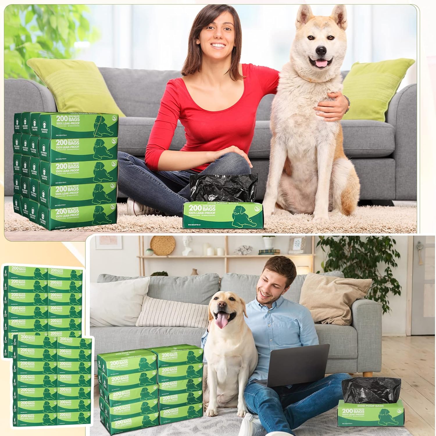 Sherr 20 rollos en caja, 4000 unidades, bolsas para excrementos de perro, a prueba de fugas, bolsas universales para desechos de mascotas, bolsas