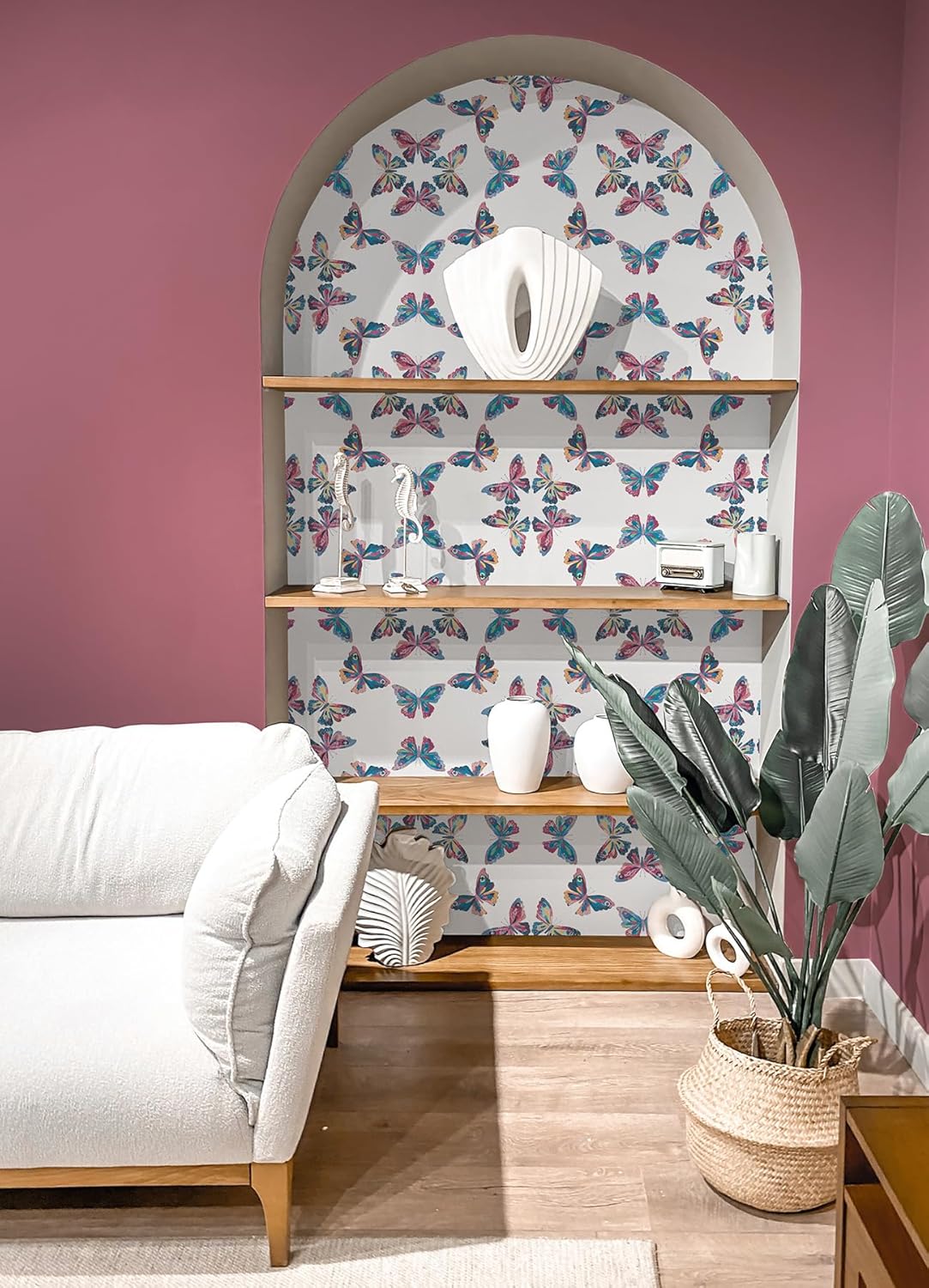 RoomMates EttaVee Papillon Papel pintado rosa y azul